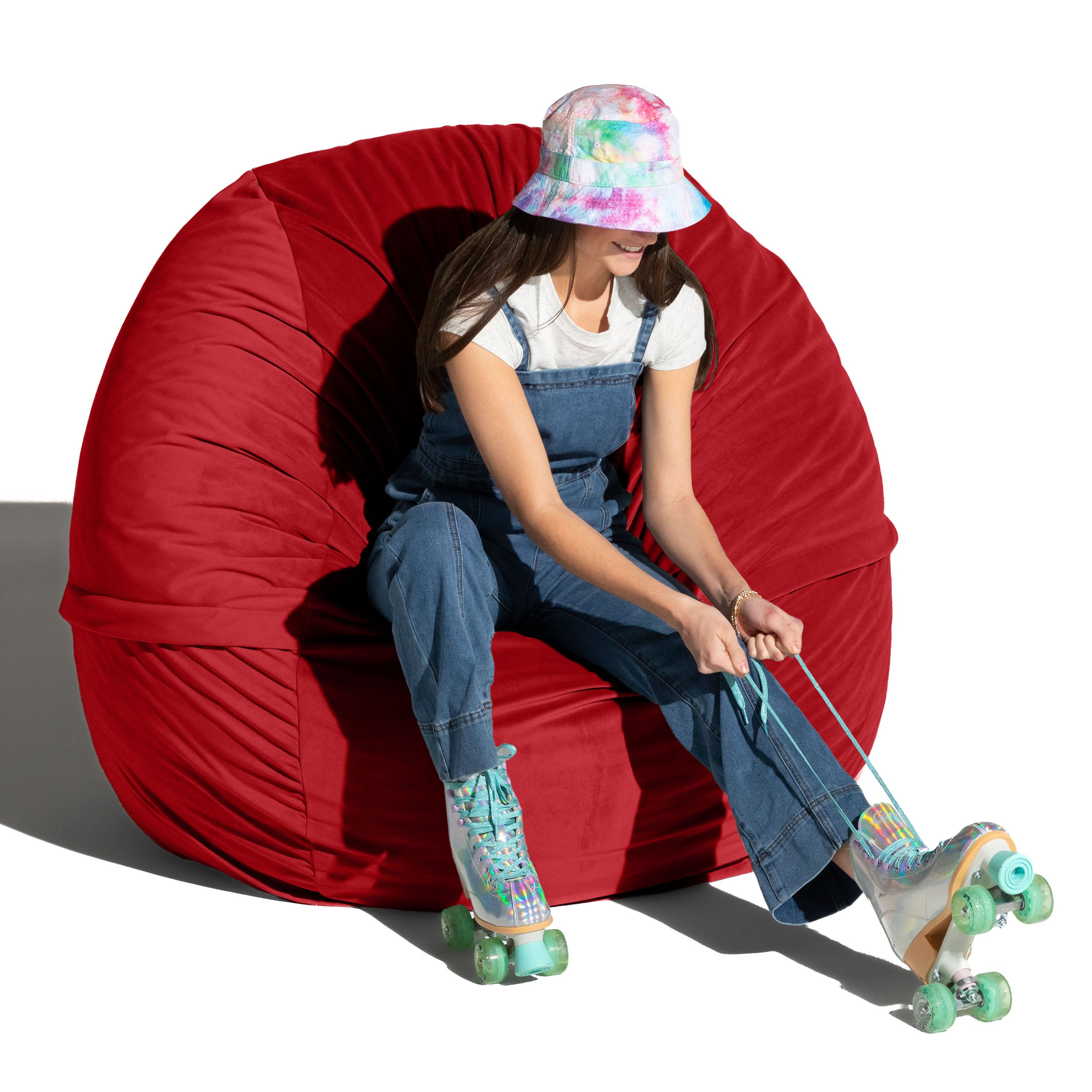 Jaxx 5 Foot Saxx - Large Round Bean Bag Chair for Adults - Lush Velvet Merlot
