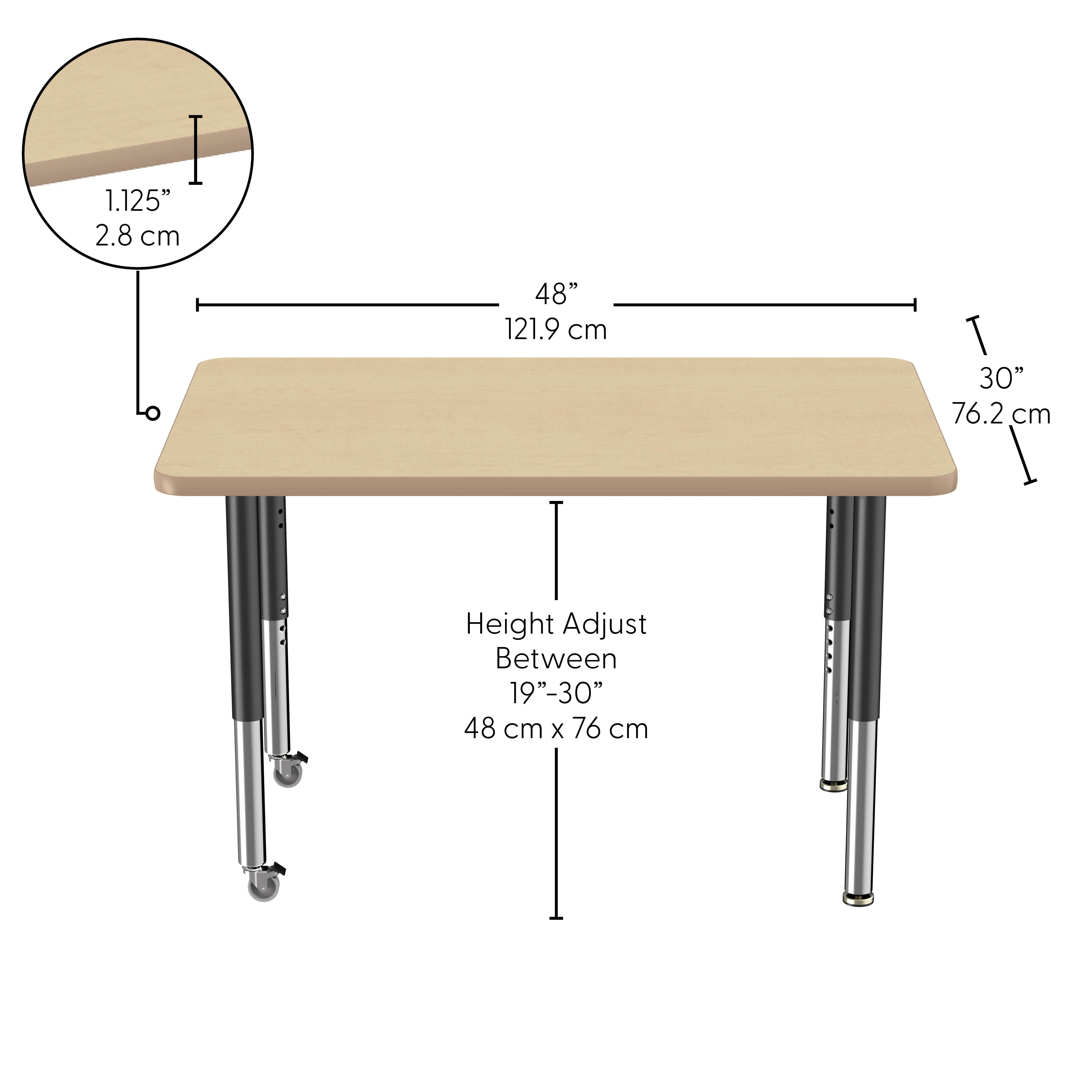 30" x 48" Rectangle Thermofused Activity Table with Adjustable Super Legs - Maple/Maple/Black