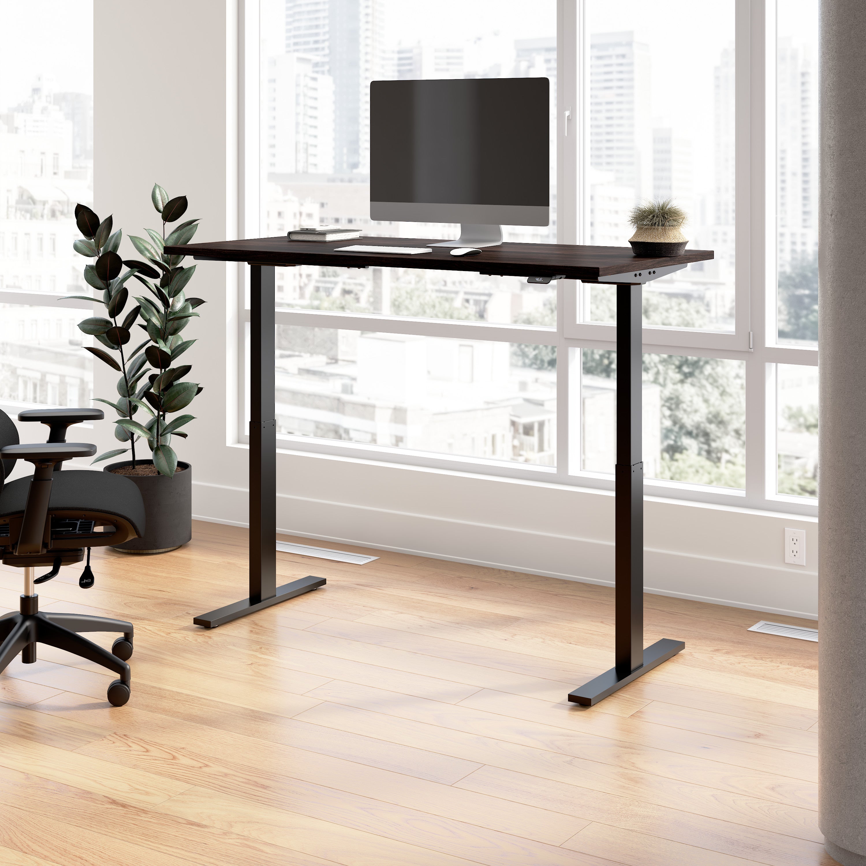 Bush Business Furniture Move 60 Series 60W x 30D Electric Height Adjustable Standing Desk in Black Walnut with Black Base - 59.45" Width x 29.37" Depth x 47.69" Height