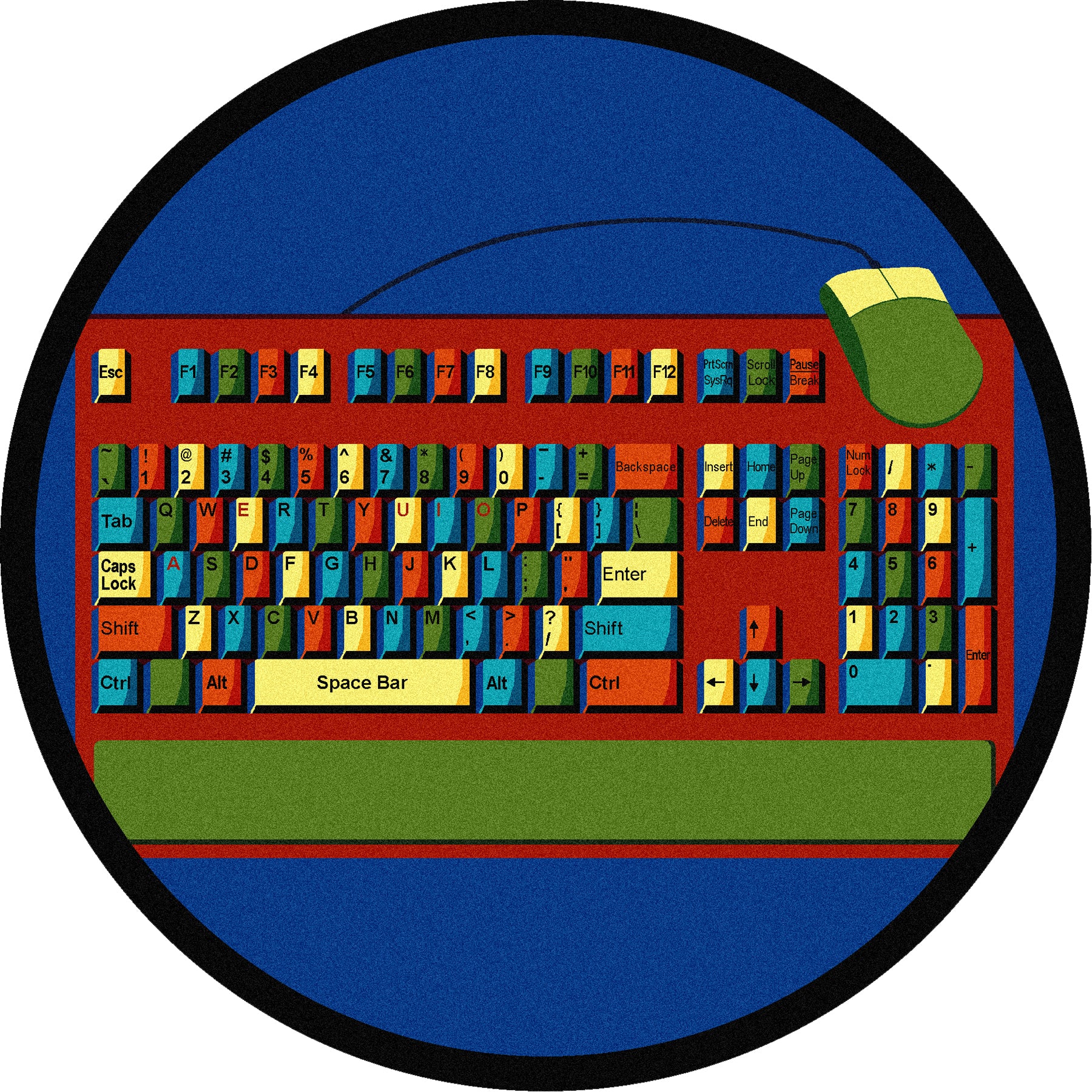 Keyboard Connection 7'7" Round area rug in color Multi