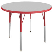 36" Round T-Molding Activity Table with Adjustable Standard Swivel Glide Legs - Gray/Red