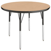 36" Round T-Molding Activity Table with Adjustable Standard Swivel Glide Legs - Maple/Black