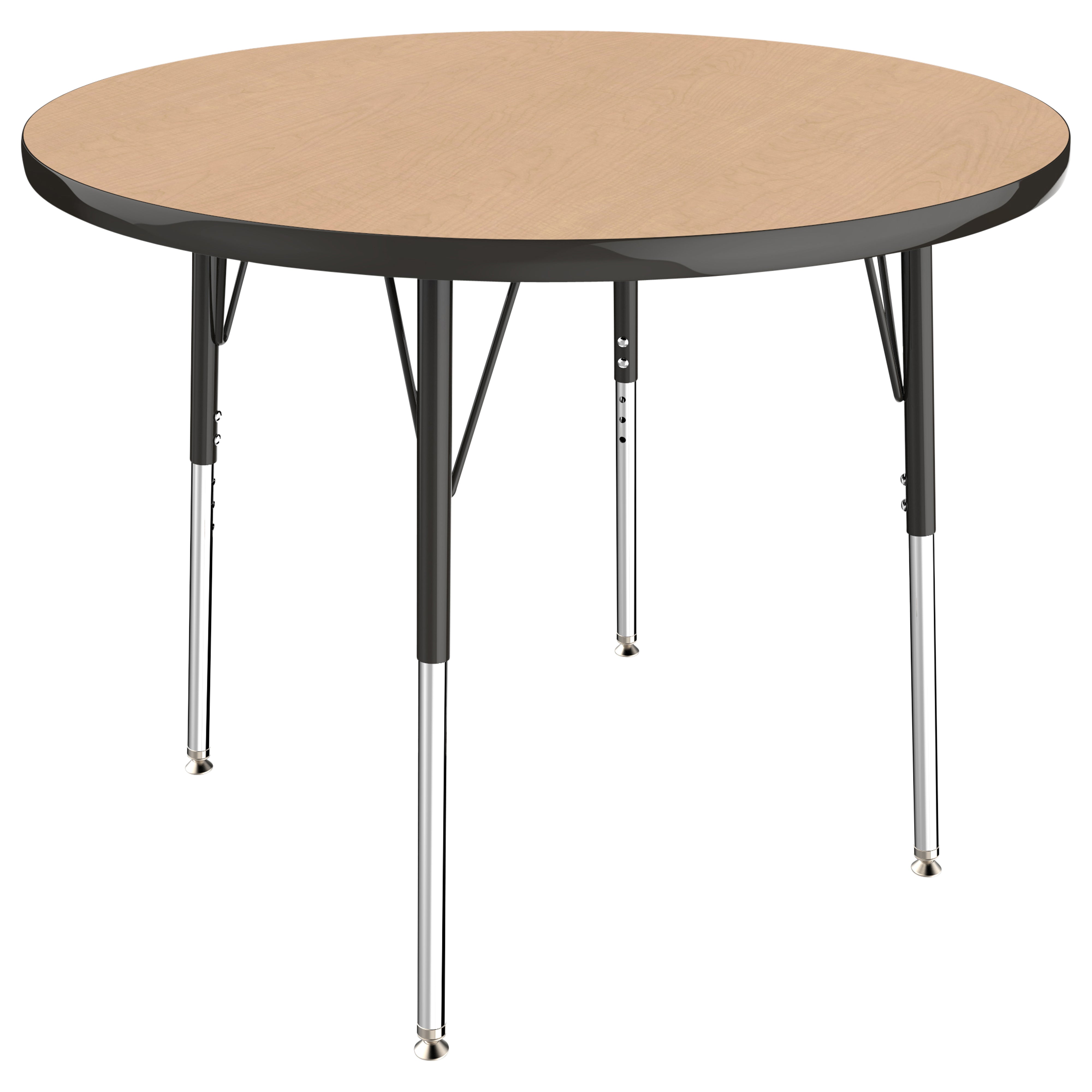 36" Round T-Molding Activity Table with Adjustable Standard Swivel Glide Legs - Maple/Black