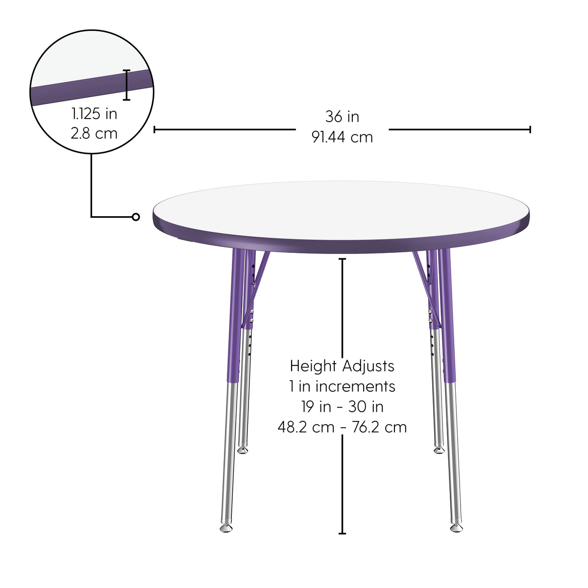 36" Round Dry-Erase Activity Table with Adjustable Standard Swivel Glide Legs - Whiteboard/Eggplant/Purple