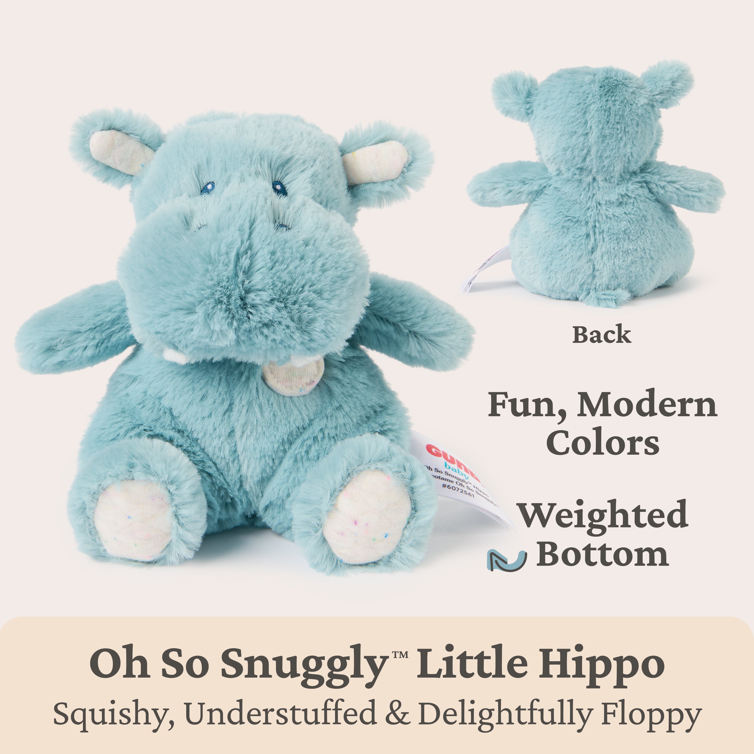 Baby GUND Oh So Snuggly Littles Hippo, Small Stuffed Animals, Hippo Stuffed Animal, Plush Toys for Infants and Toddlers, Teal, 7”