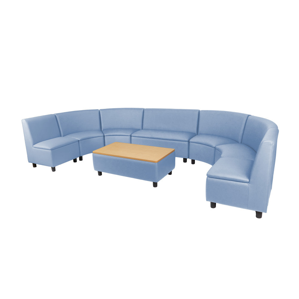 Kid Comfort Collective Modular Curved Seating with Coffee Table, 8-Piece Set - Powder Blue/Maple Grain