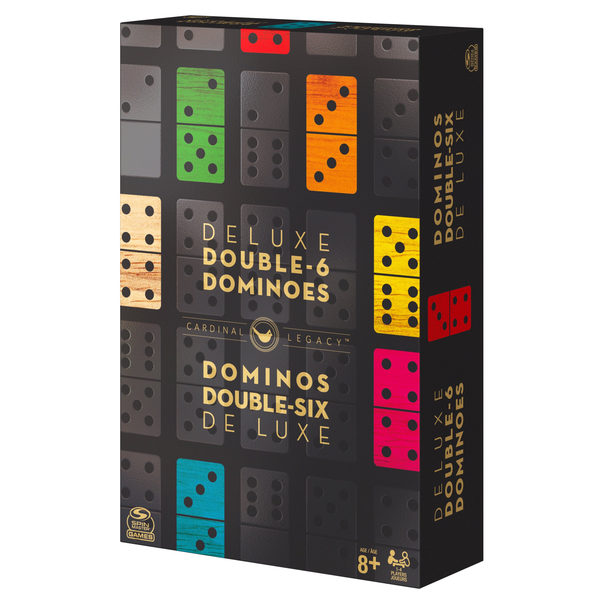 Spin Master Games, Cardinal Legacy Deluxe Double-6 Dominoes, Classic Board Game Set of 28 Dominoes in Lined Wooden Case, for Kids & Family, 1-4 Players, for Ages 8 & Up