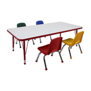 30" x 60" Rectangle Dry-Erase Activity Table with Standard Legs and 10" Stack Chairs with Ball Glides, 5-Piece Set - Whiteboard/Red/Assorted