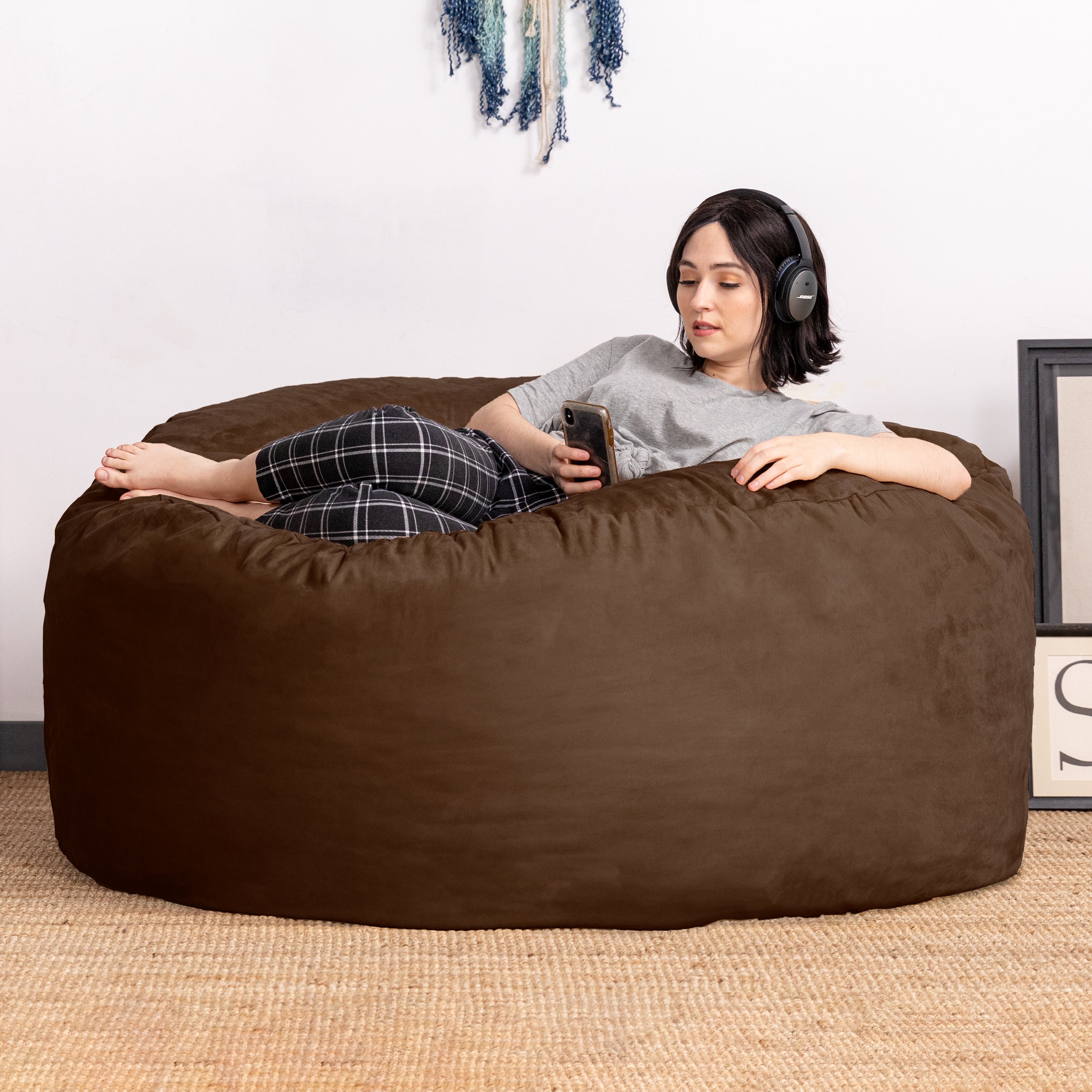 Jaxx Saxx 5 Foot Large Bean Bag w/ Removable Cover, Chocolate
