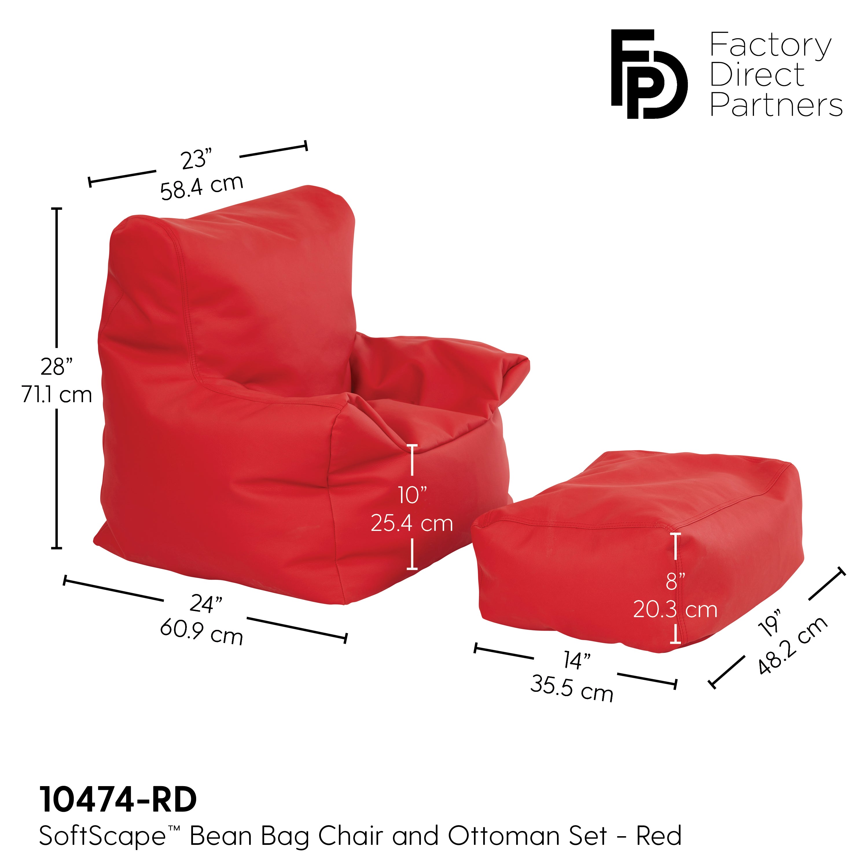 SoftScape Bean Bag Chair and Ottoman - Red