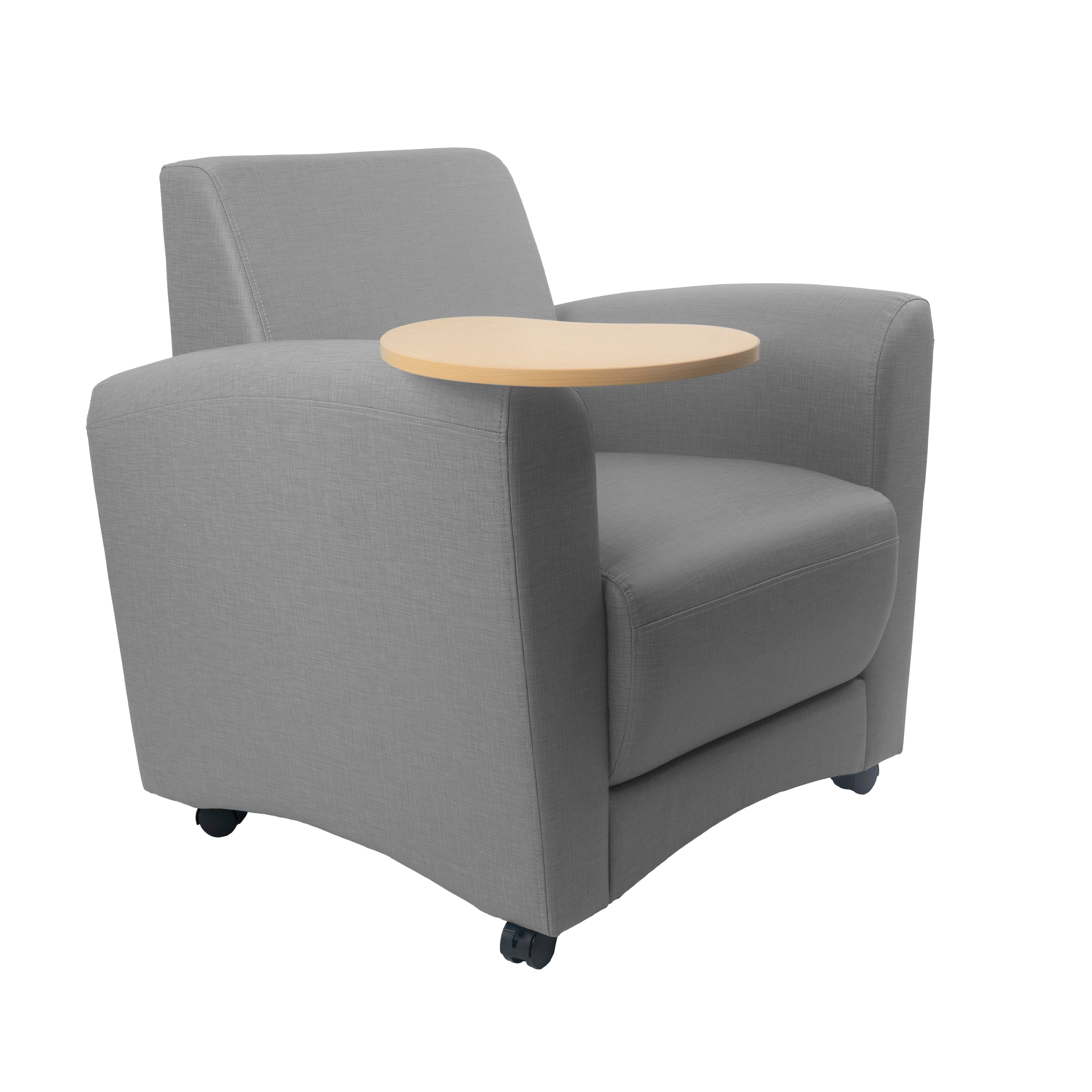 Pro Series Upholstered Common Area Chair with Tablet - Slate Gray Crosshatch/Maple Grain