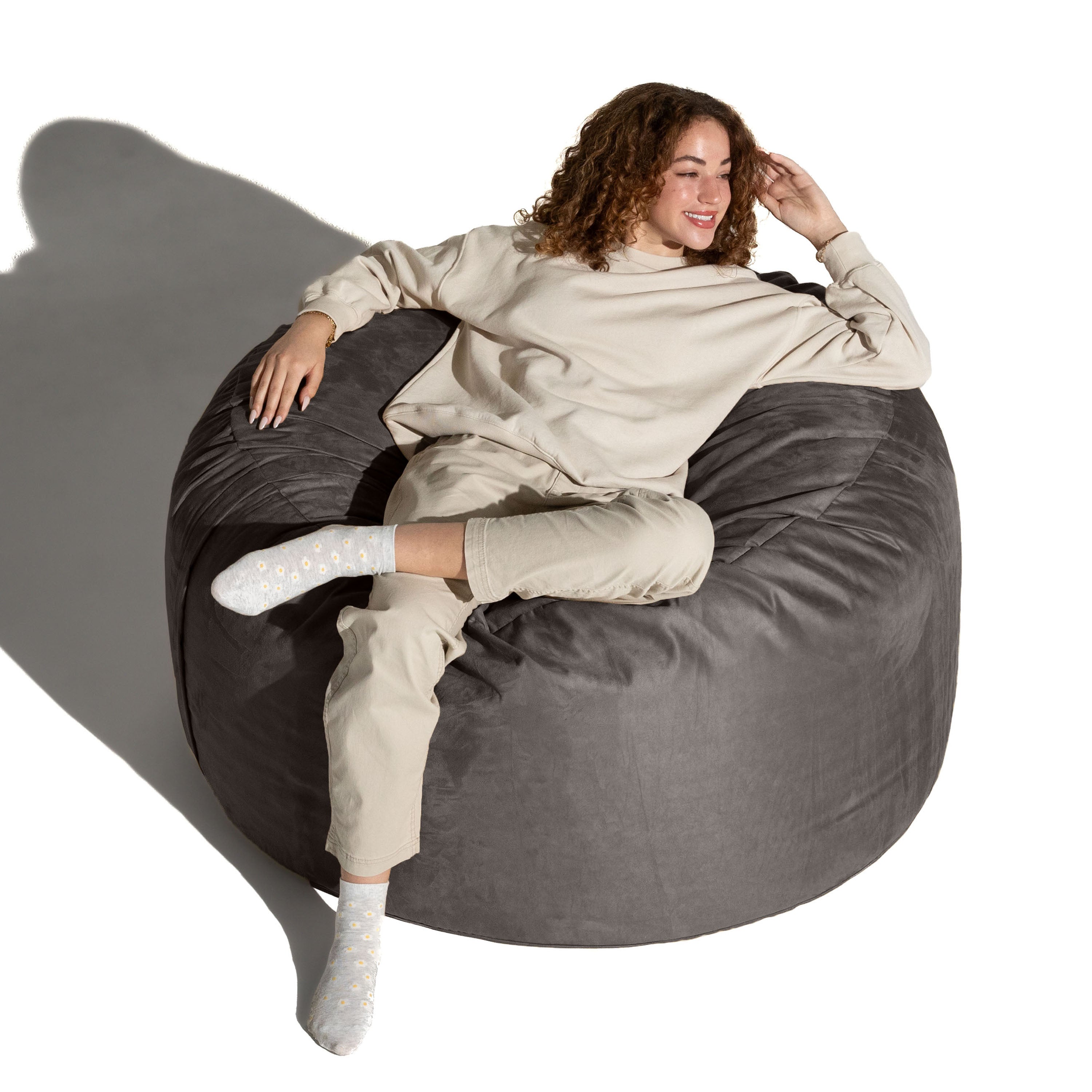 Jaxx Basics 4 Foot Large Adult Bean Bag Chair, Oversized with Filler, Gray