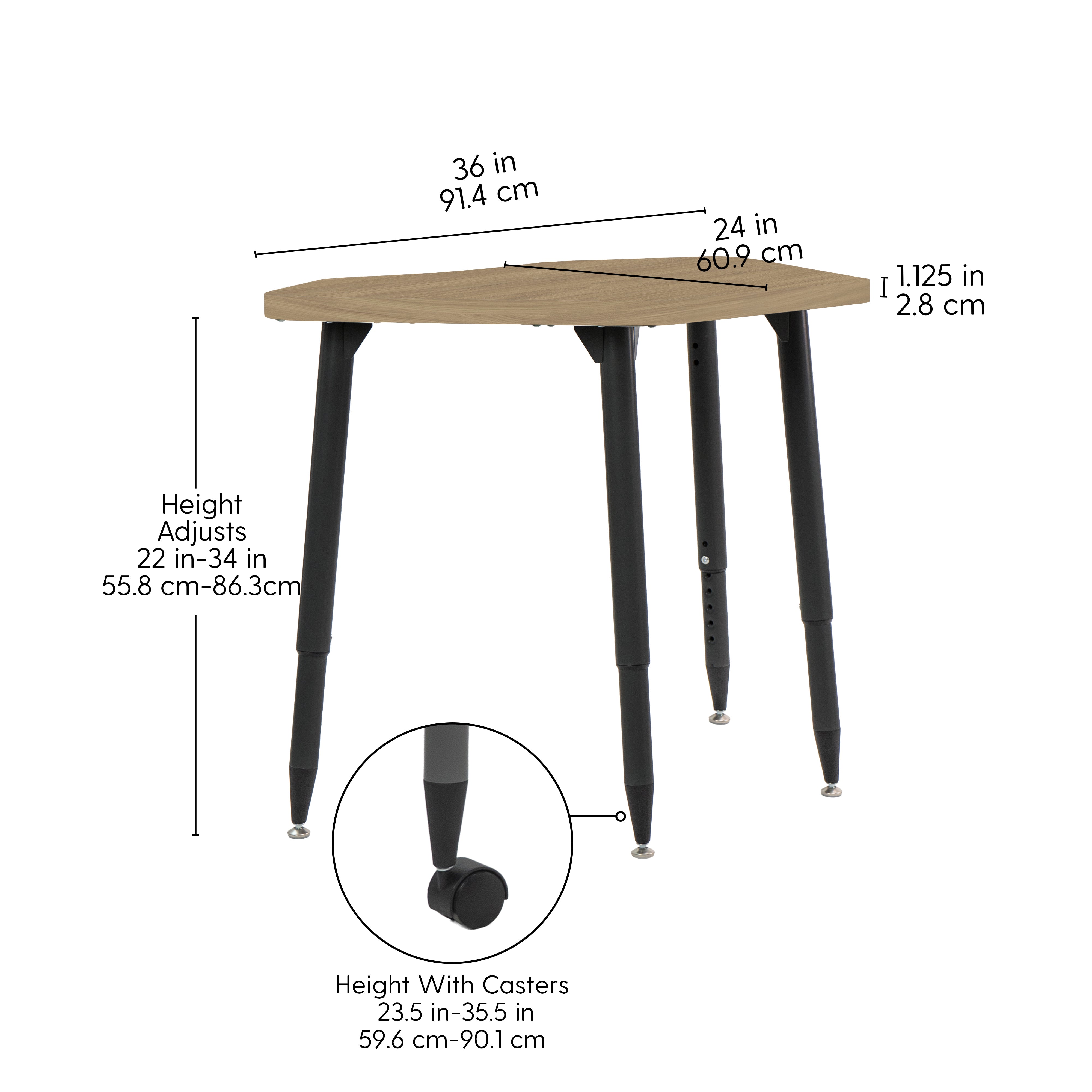 Adapte 24" x 36" Petal Woodgrain Activity Table with Adjustable Tapered Legs - Pasadena Oak/Silver