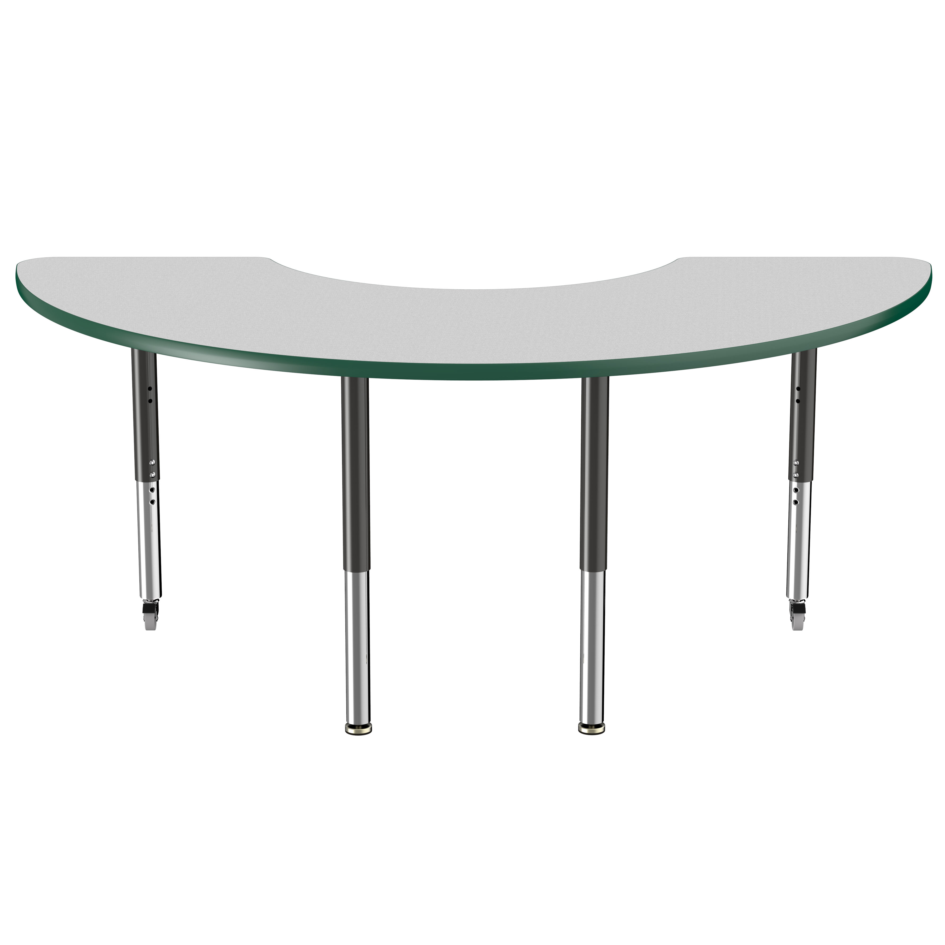 36" x 72" Half Moon T-Molding Activity Table with Adjustable Super Legs - Gray/Green/Black