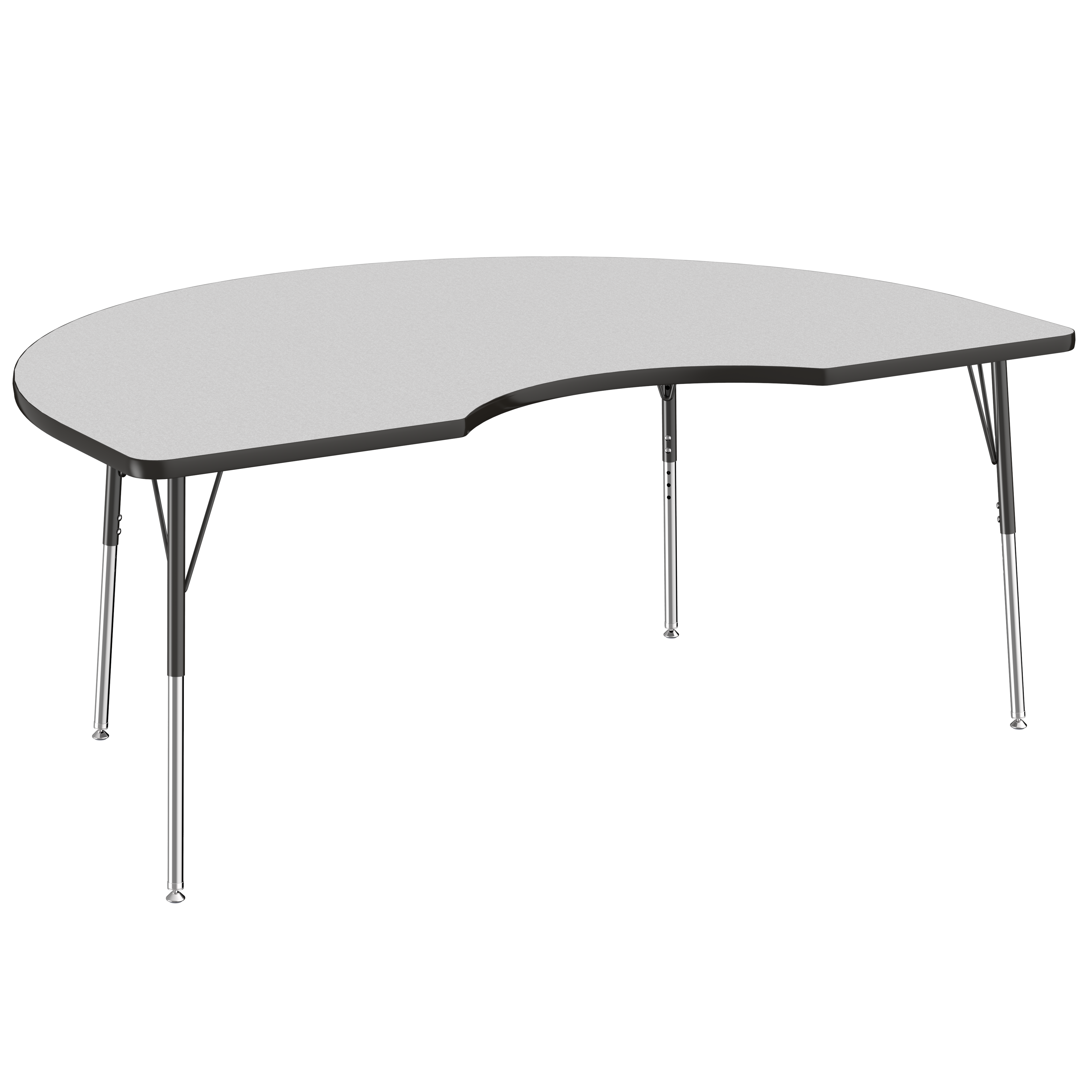 48" x 72" Kidney T-Molding Activity Table with Adjustable Standard Swivel Glide Legs - Gray/Black