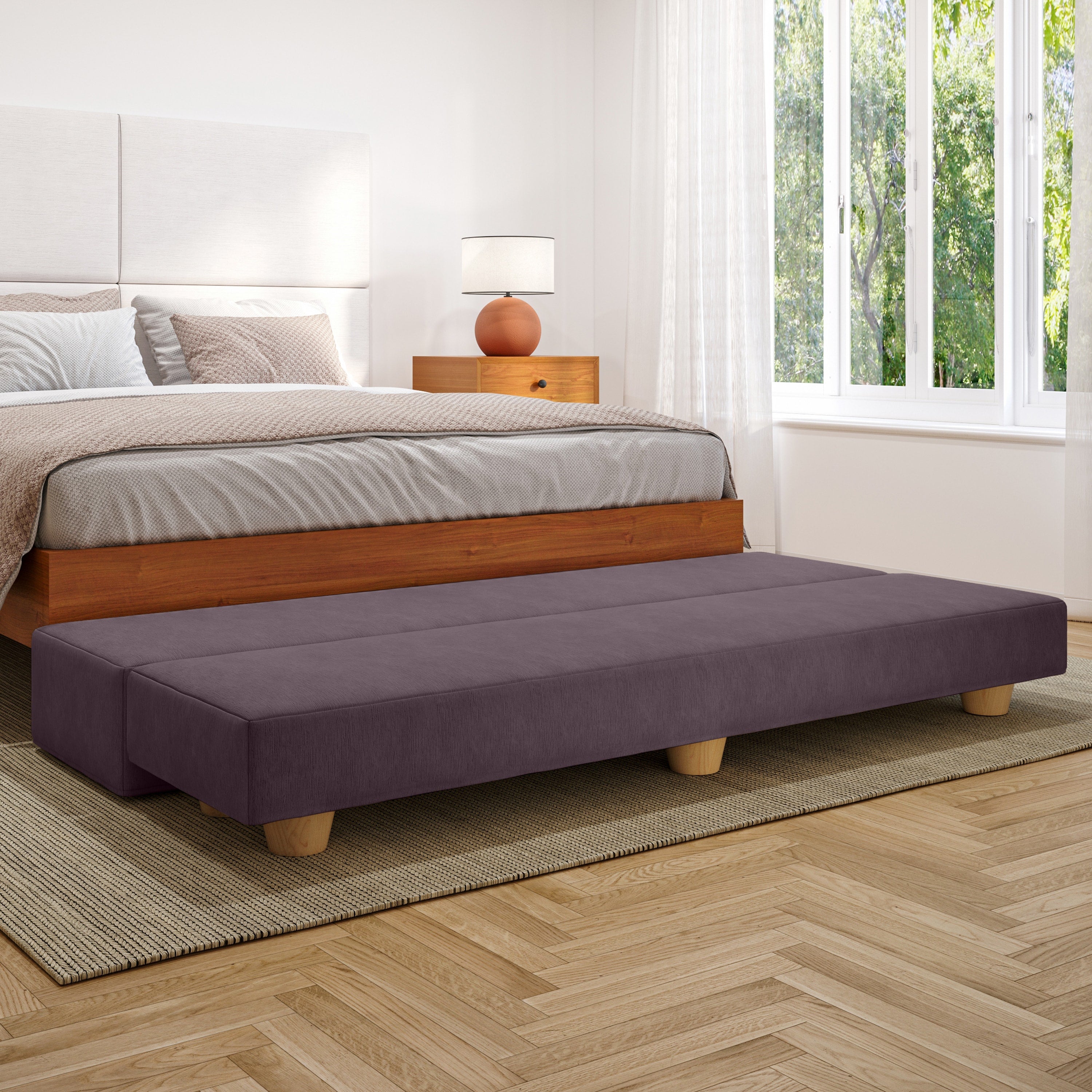 Jaxx Camden Convertible Bed Bench / Fold-Out Twin Guest Bed, Pinot