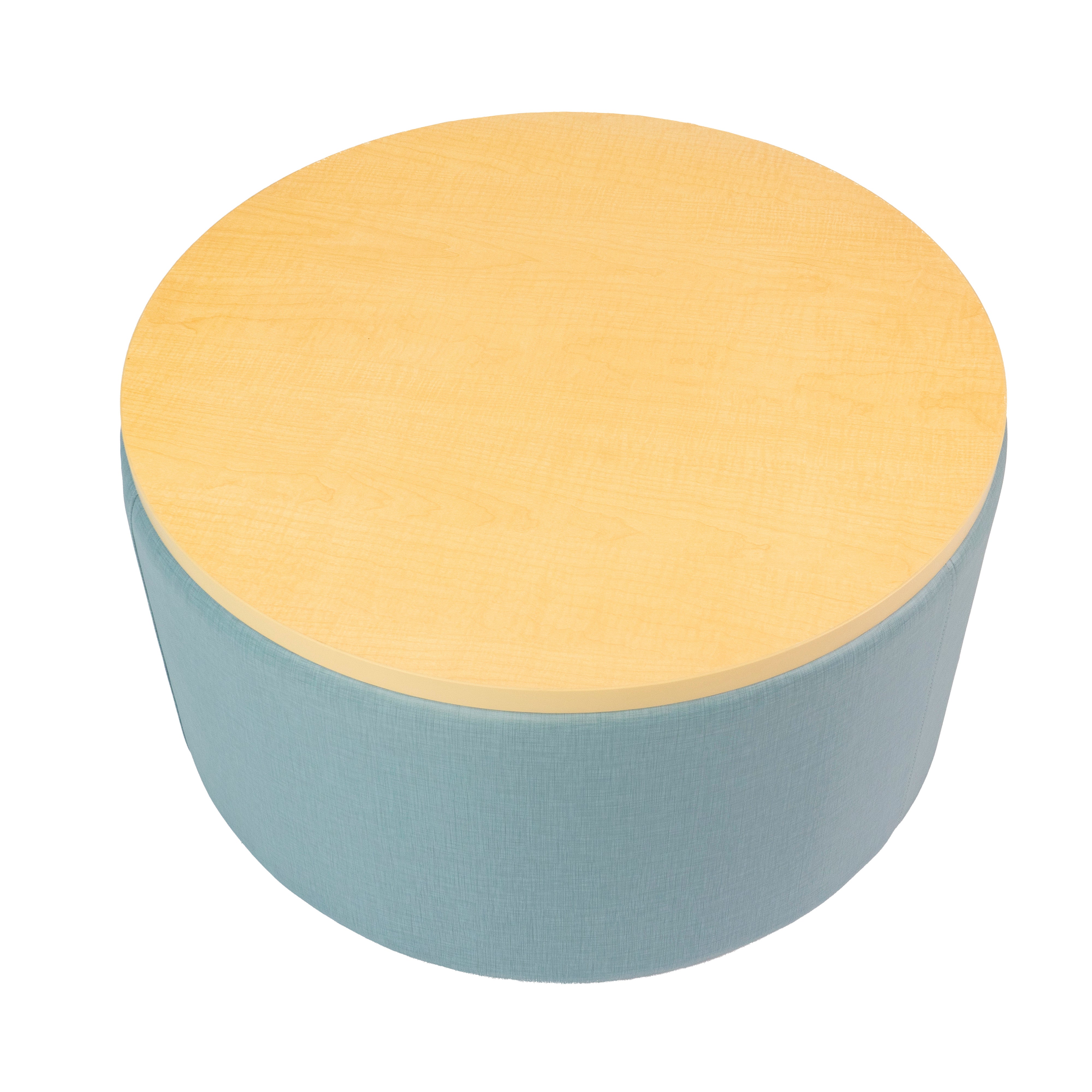 Pro Series Upholstered 30" Round Ottoman Table 18" Height - Sky Blue Crosshatch/Maple