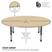 60" Round T-Molding Activity Table with Adjustable Chunky Legs - Maple/Maple/Black