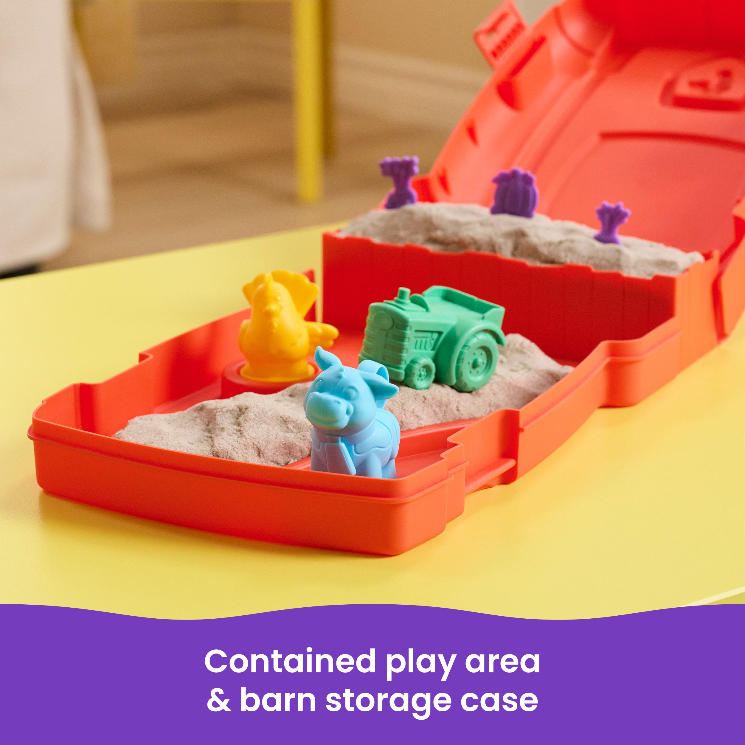 Kinetic Sand, Sandy Farm Set with 12oz Play Sand, 6 Tools & Molds, Reusable Barn Storage Case, Toddler Toys, Kids Toys for Girls & Boys Ages 3 and up