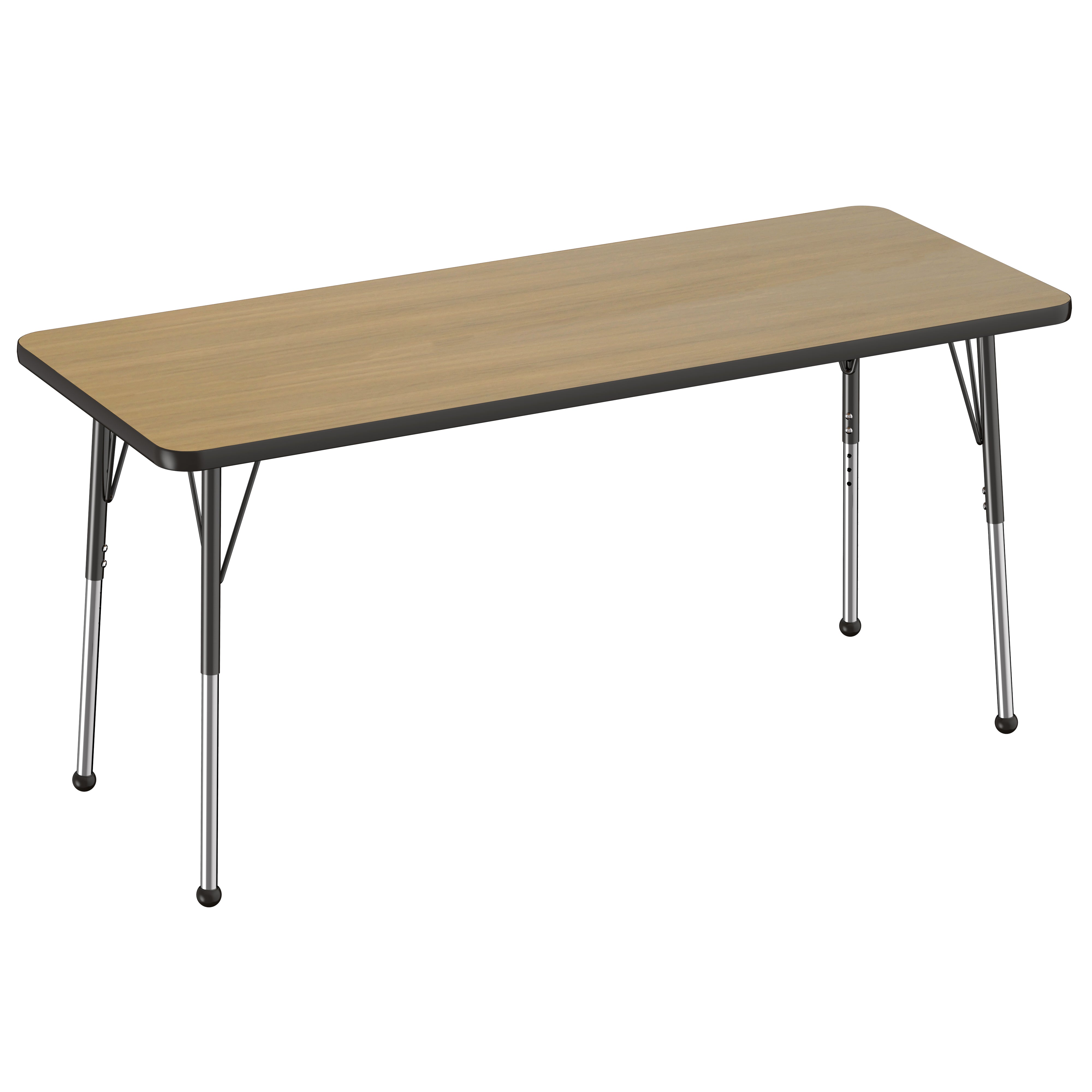 24" x 60" Rectangle Thermofused Activity Table with Adjustable Standard Ball Glide Legs - Pasadena Oak/Black