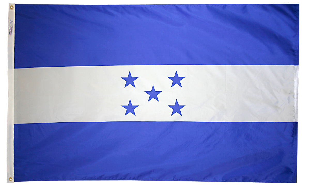 Honduras Flag 3x5 ft. Nylon SolarGuard Nyl-Glo 100% Made in USA to Official United Nations Design Specifications.