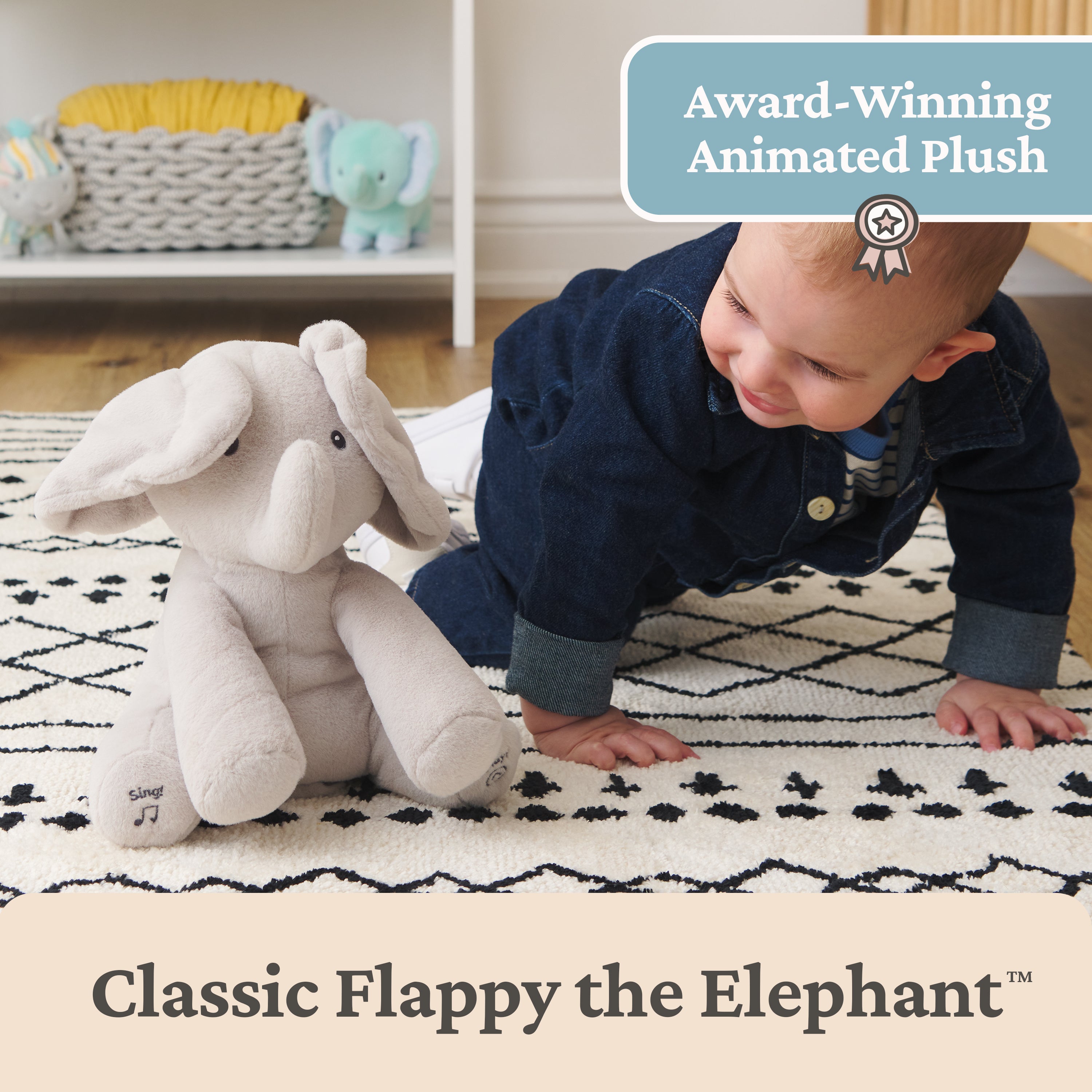 GUND Baby Peek-a-Boo Flappy Elephant Plush, Elephant Stuffed Animal, Baby Toy for Ages 0 and Up, Gray, 7" Batteries Not Required