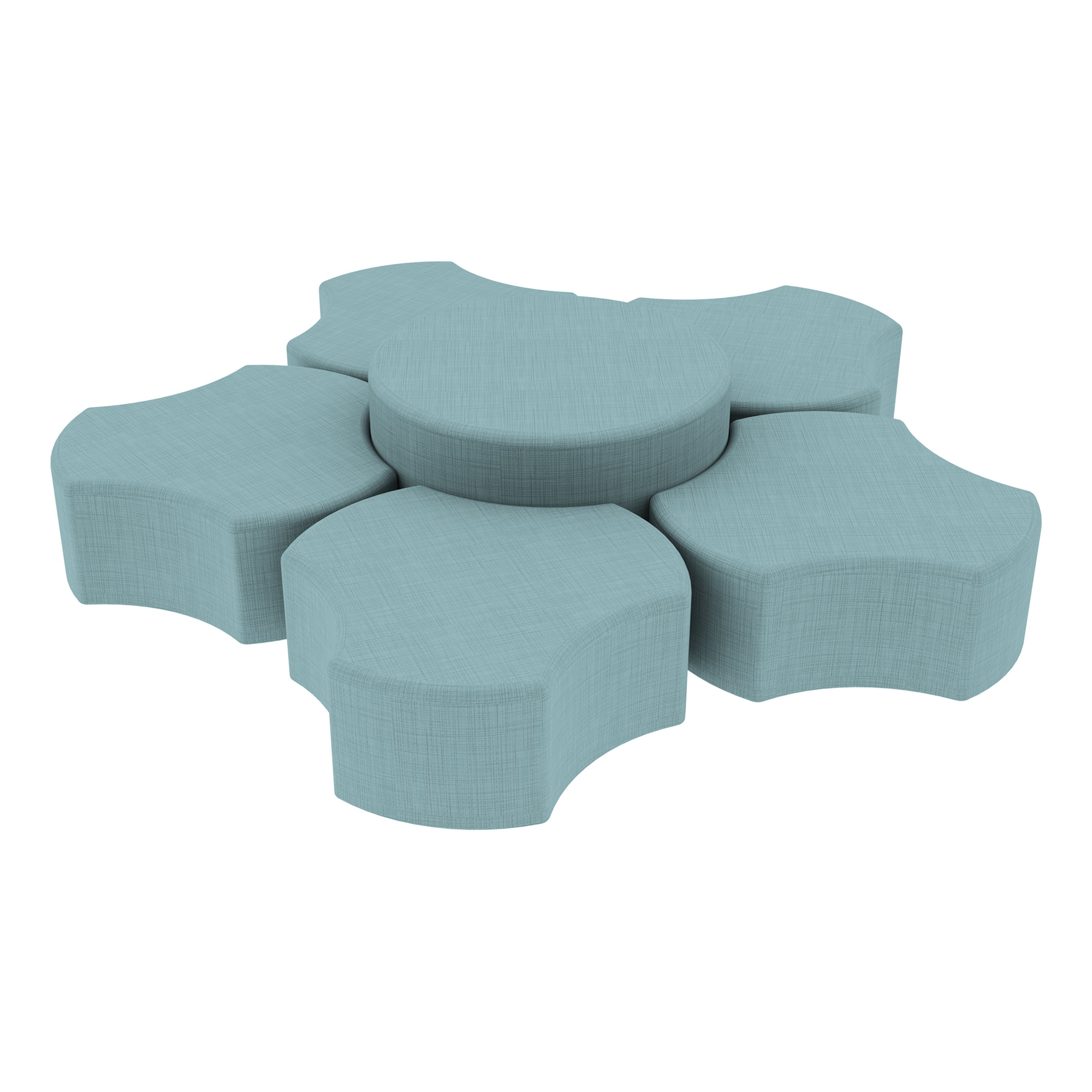 Pro Series Upholstered Spoke Ottoman, 6-Piece Set - Sky Blue Crosshatch