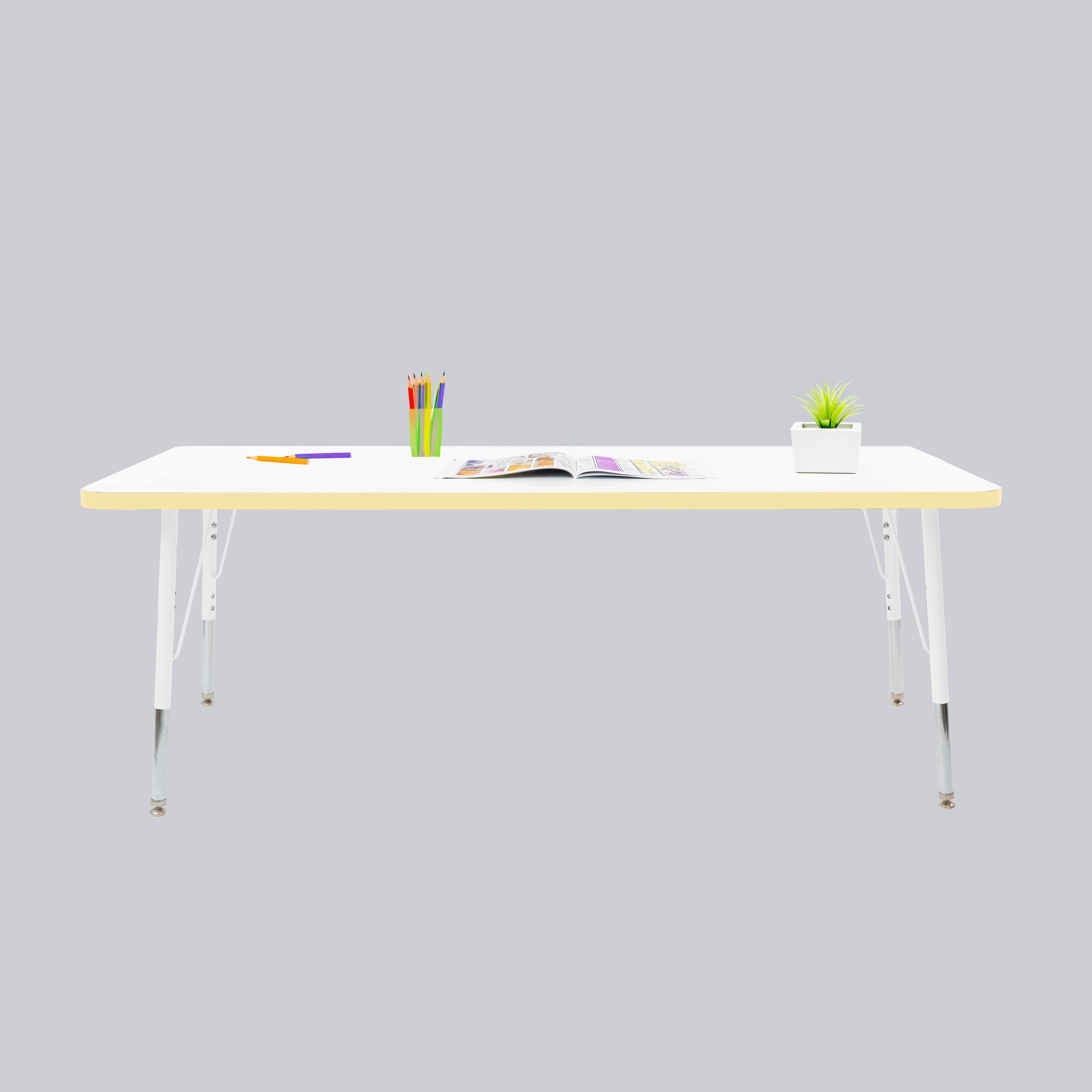 30" x 60" Rectangle Thermofused Activity Table with Adjustable Standard Swivel Glide Legs - White/Squash/White