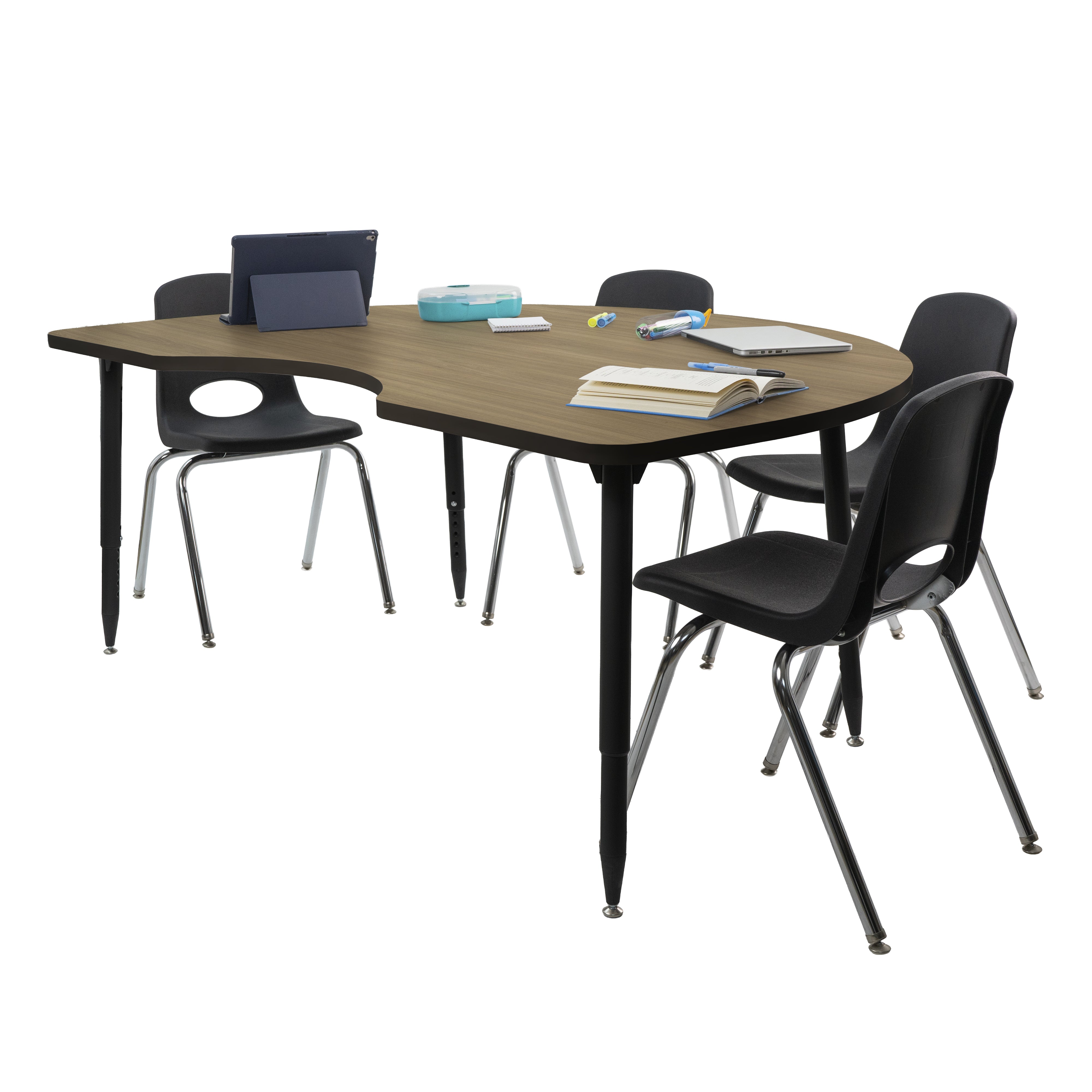 Adapte 48" x 72" Kidney Thermofused Activity Table with Adjustable Tapered Legs - Pasadena Oak/Black
