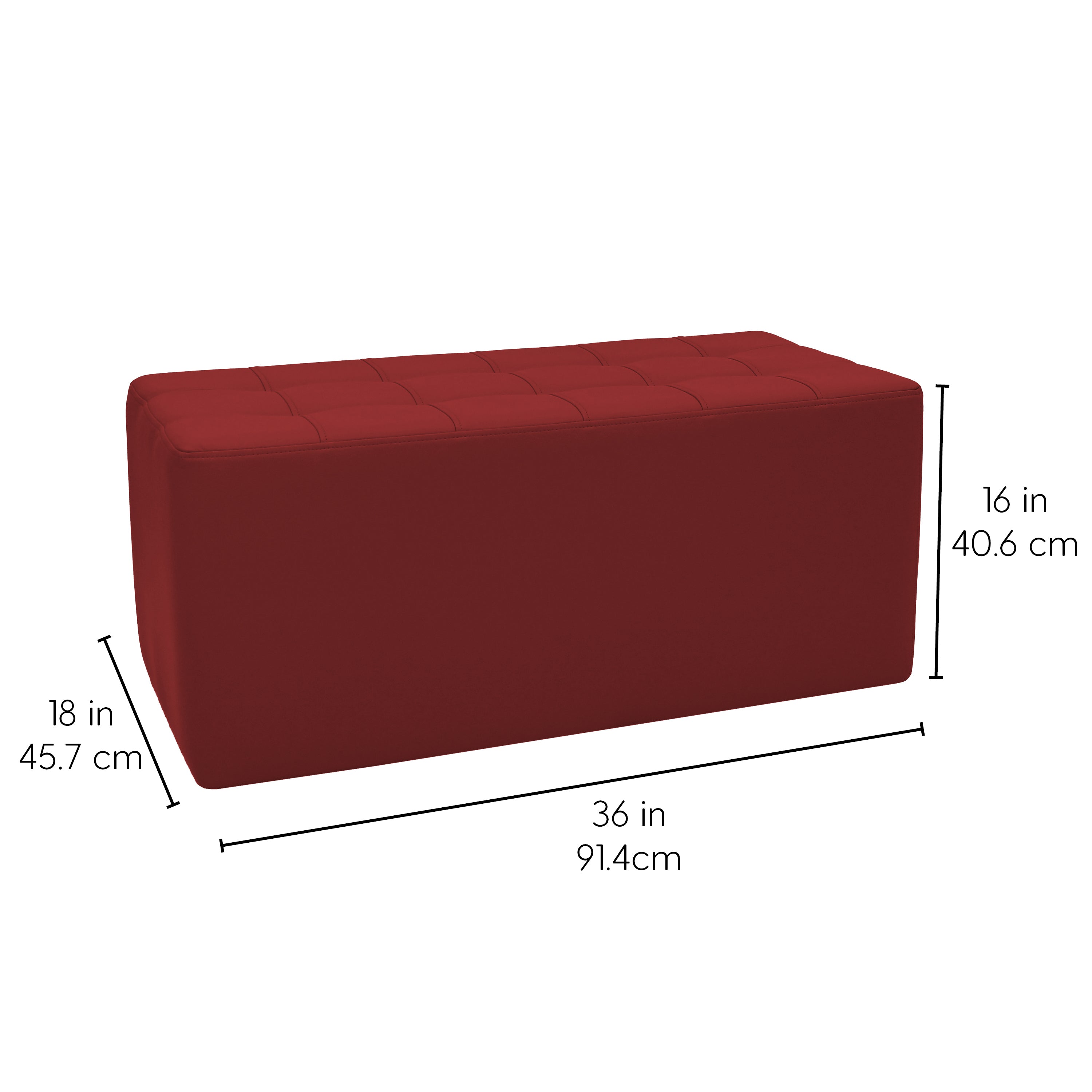 Tufted Rectangle Ottoman 16" Height - Crimson