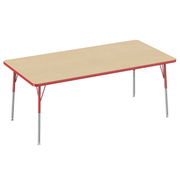 36" x 72" Rectangle T-Molding Activity Table with Adjustable Standard Swivel Glide Legs - Maple/Red