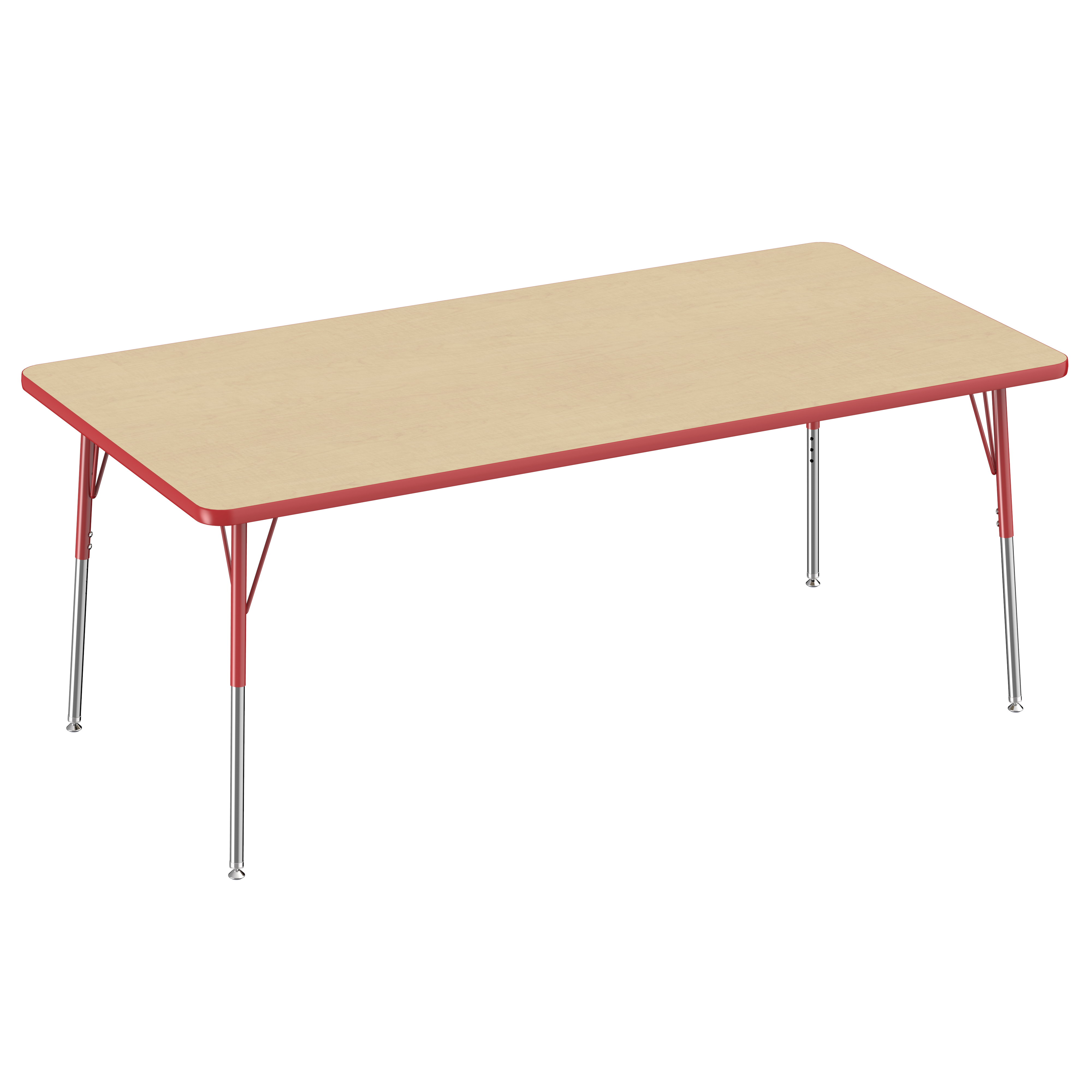 36" x 72" Rectangle T-Molding Activity Table with Adjustable Standard Swivel Glide Legs - Maple/Red