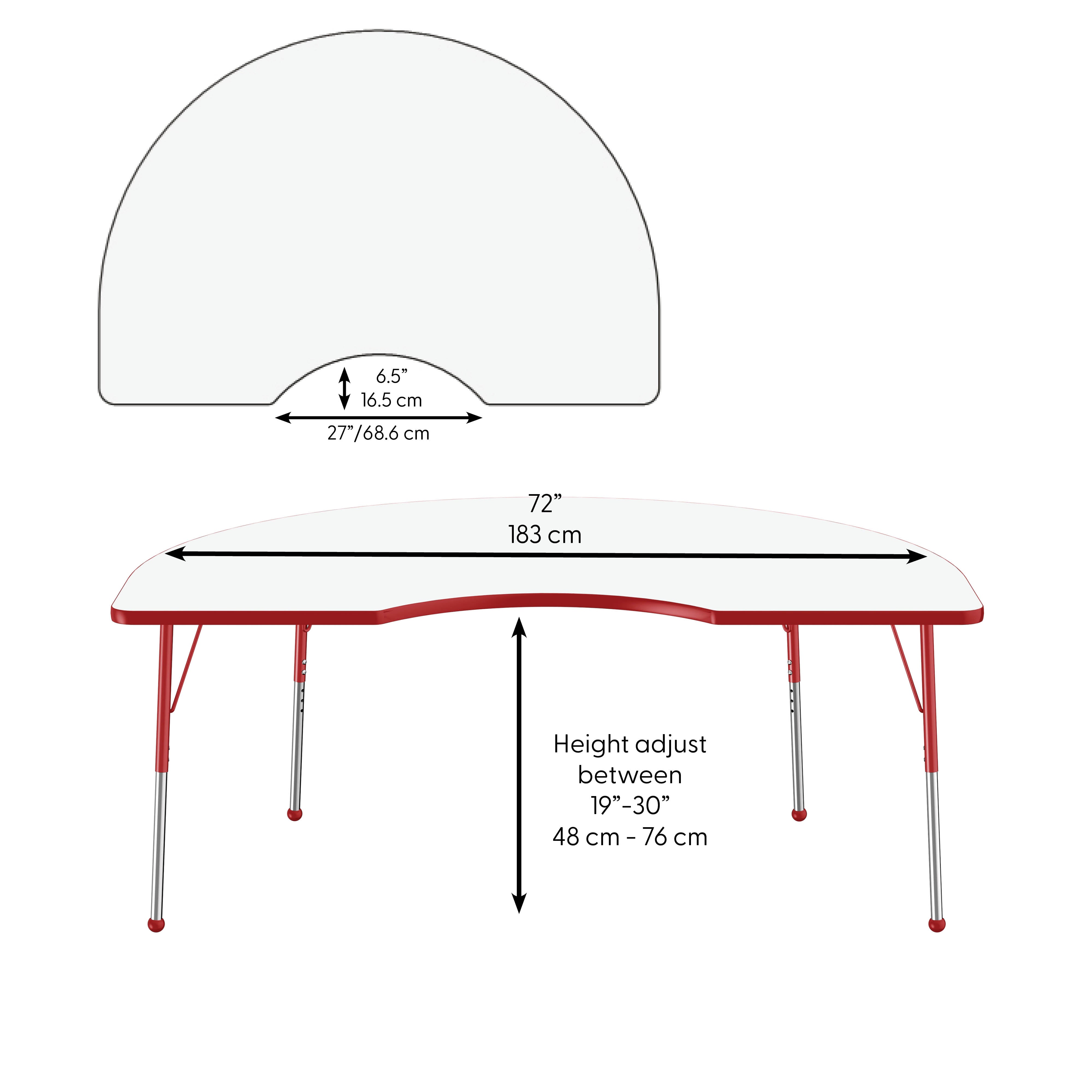 48" x 72" Kidney Dry-Erase Activity Table with Adjustable Standard Ball Glide Legs - Whiteboard/Red