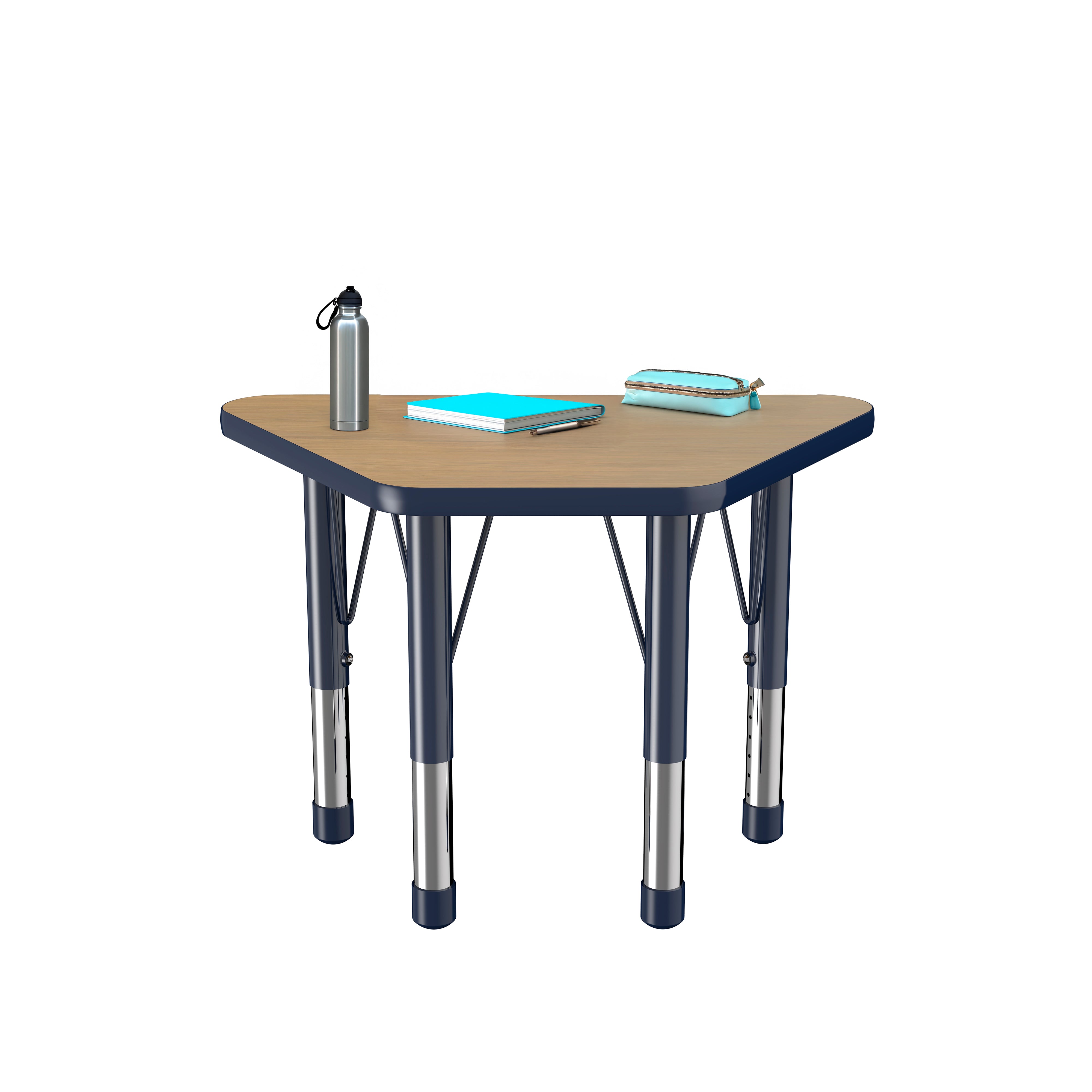 18" x 30" Trapezoid T-Molding Activity Table with Adjustable Chunky Legs - Pasadena Oak/Navy