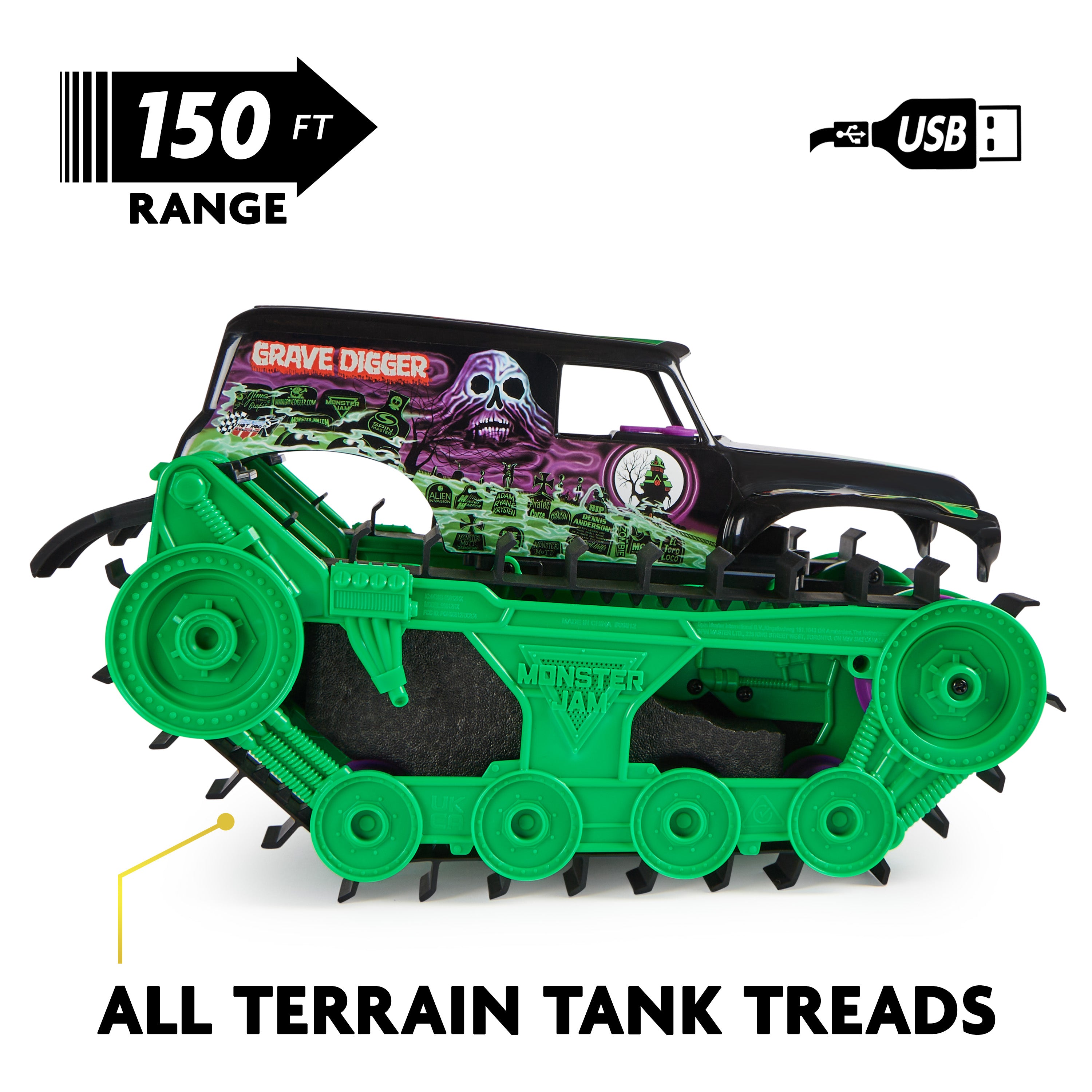 Monster Jam, Official Grave Digger Trax All-Terrain Remote Control Outdoor Vehicle,  1:15 Scale, Kids Toys for Boys and Girls Ages 4 and Up