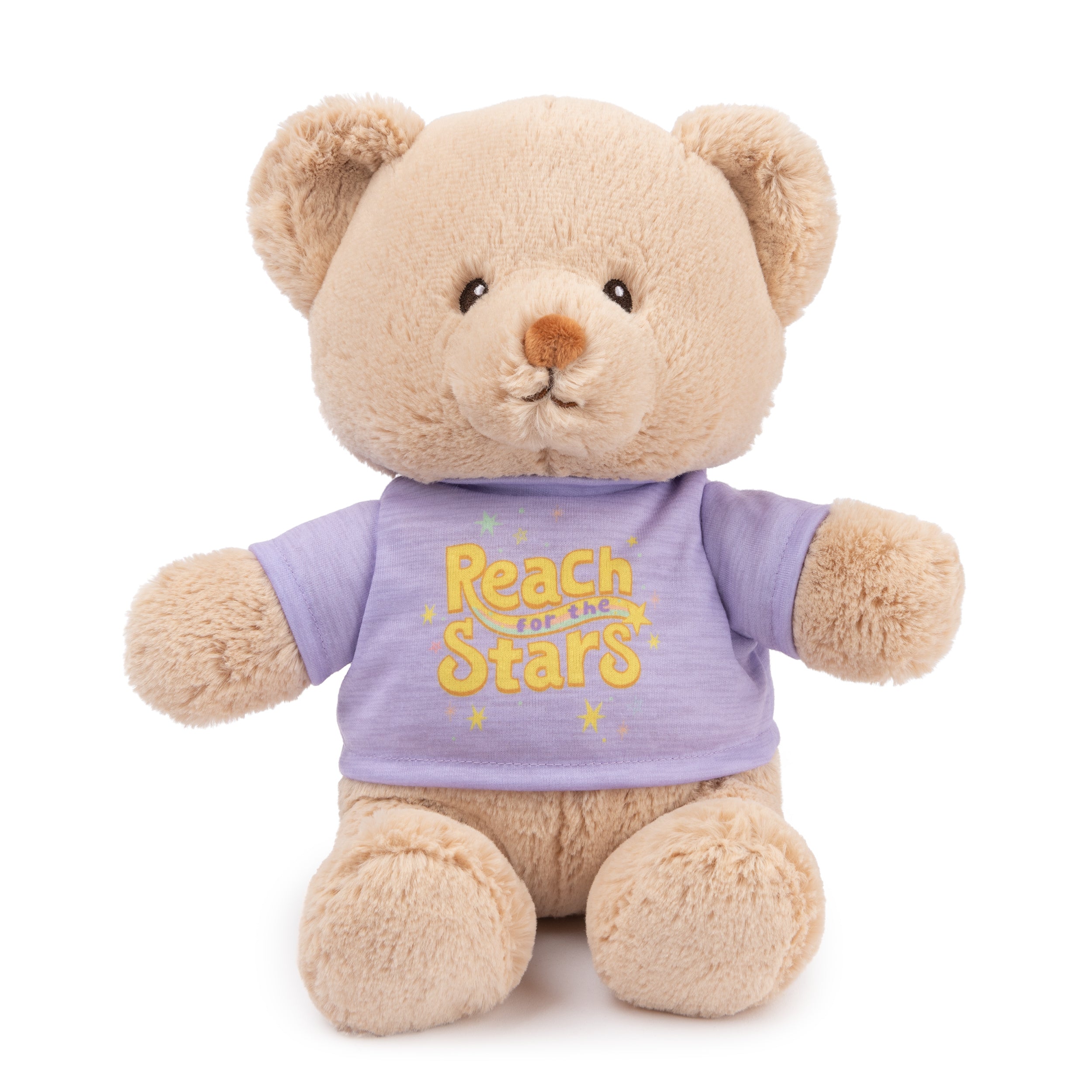 GUND “Reach for the Stars” Sustainable Message Bear with Purple T-Shirt, Teddy Bear Made from 100% Recycled Materials for Ages 1 and Up, Tan, 12”