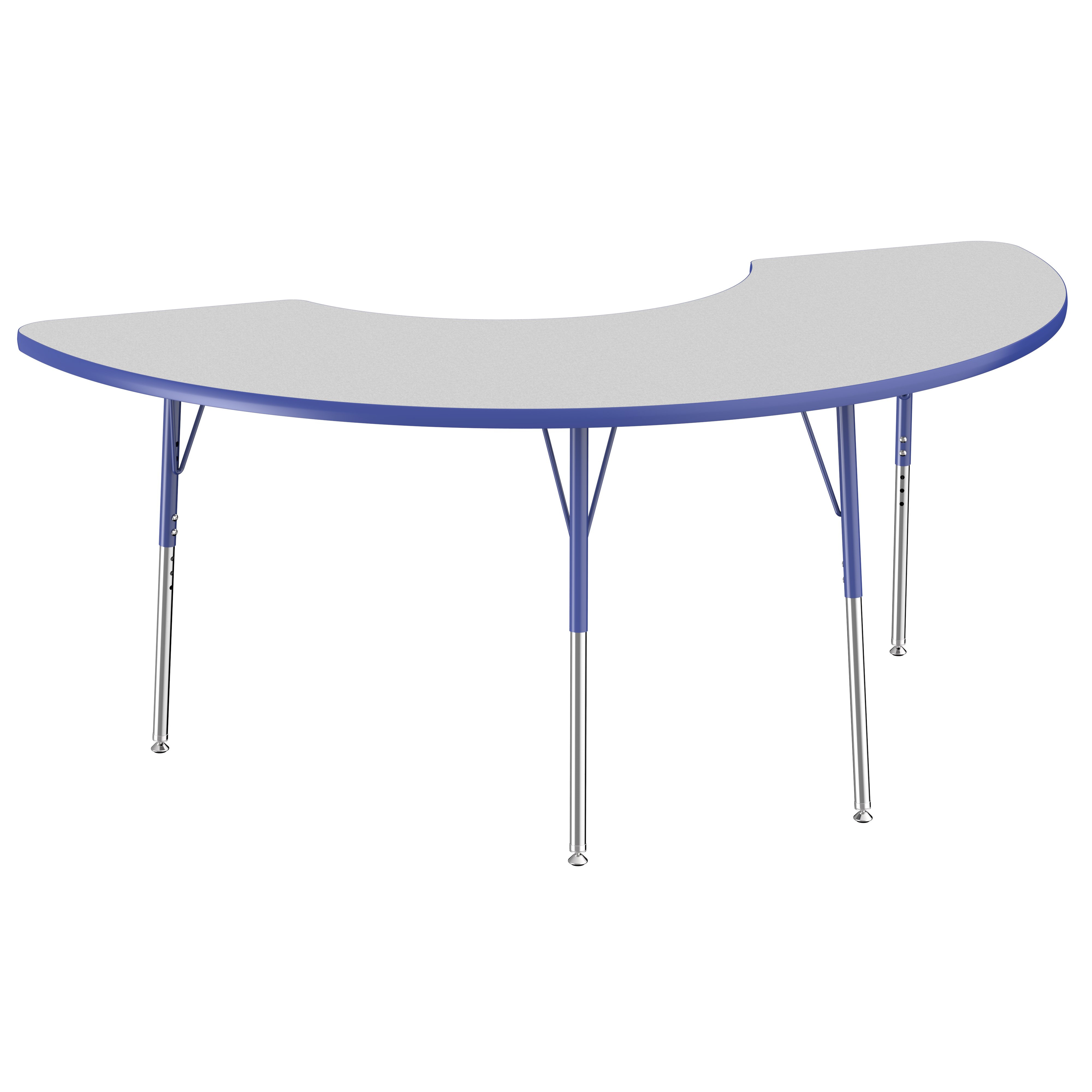 36" x 72" Half Moon T-Molding Activity Table with Adjustable Standard Swivel Glide Legs - Gray/Blue