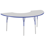 36" x 72" Half Moon T-Molding Activity Table with Adjustable Standard Swivel Glide Legs - Gray/Blue