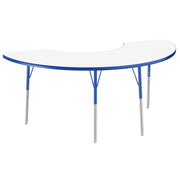 36" x 72" Half Moon Dry-Erase Activity Table with Adjustable Standard Swivel Glide Legs - Whiteboard/Blue