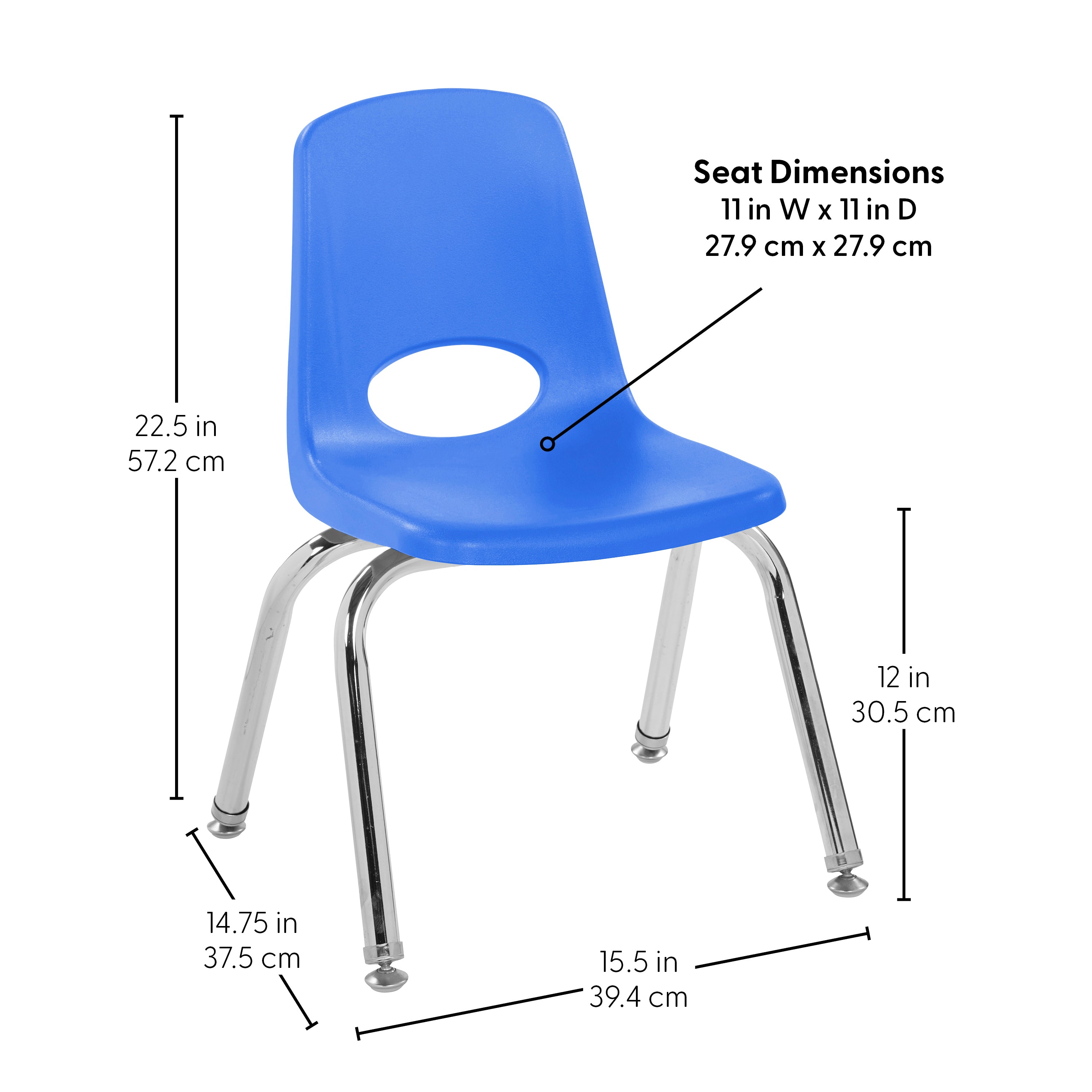 12" Stack Chair with Swivel Glides - Blue
