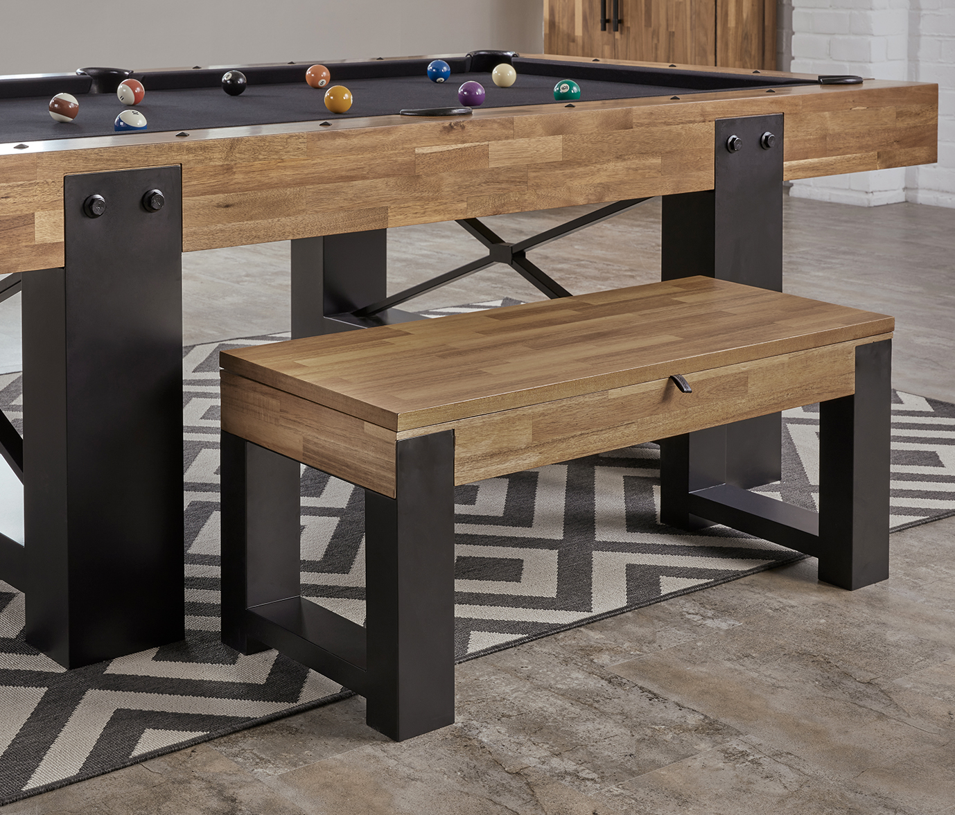 American Heritage® Knoxville Multi-functional Storage Bench, Acacia (does not include cues and balls)