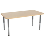 36" x 72" Rectangle La Madera Activity Table with Adjustable Super Legs - Maple Grain/Silver