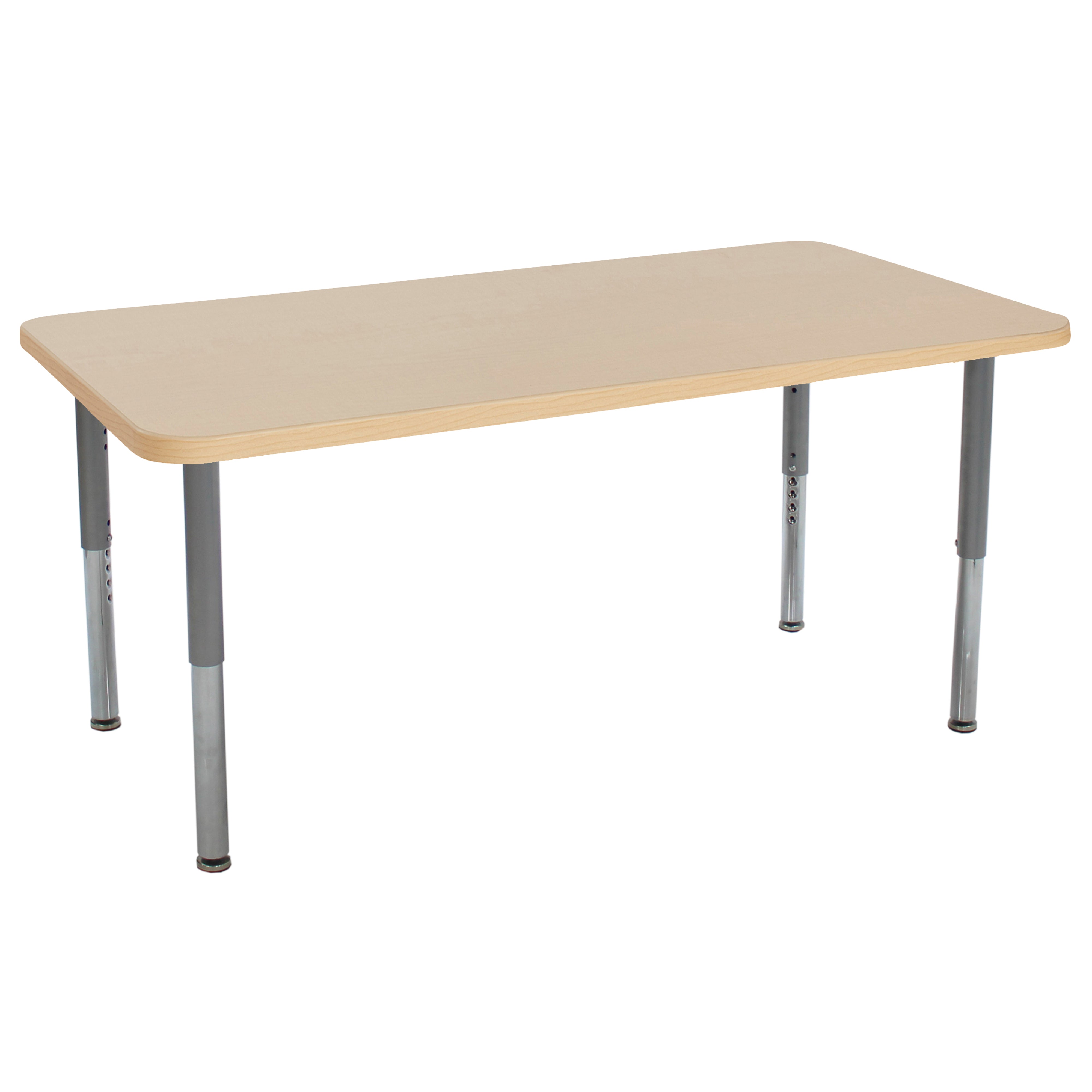36" x 72" Rectangle La Madera Activity Table with Adjustable Super Legs - Maple Grain/Silver