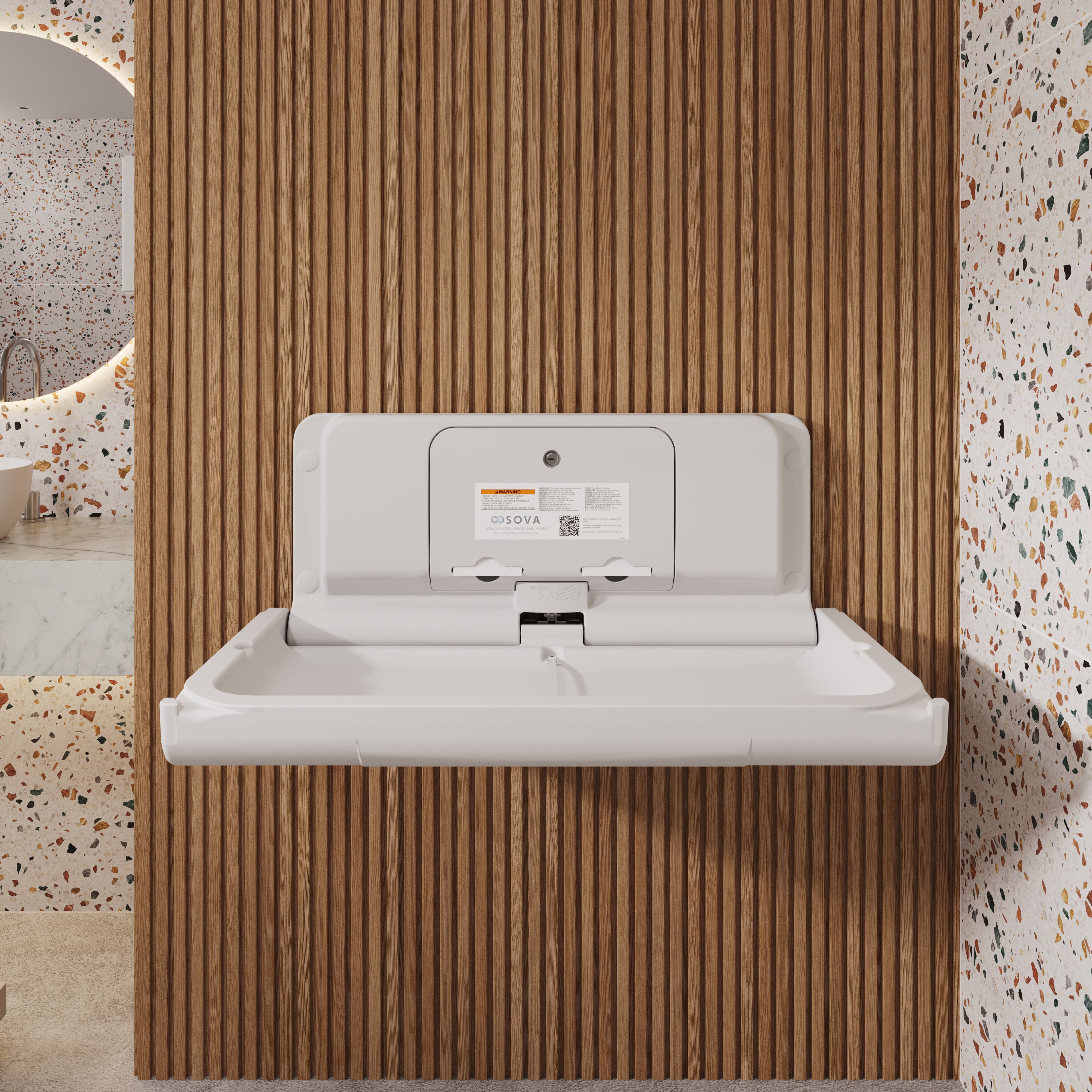Span Horizontal Baby Changing Station w/ EZ Mount™ Backer Plate - White Granite