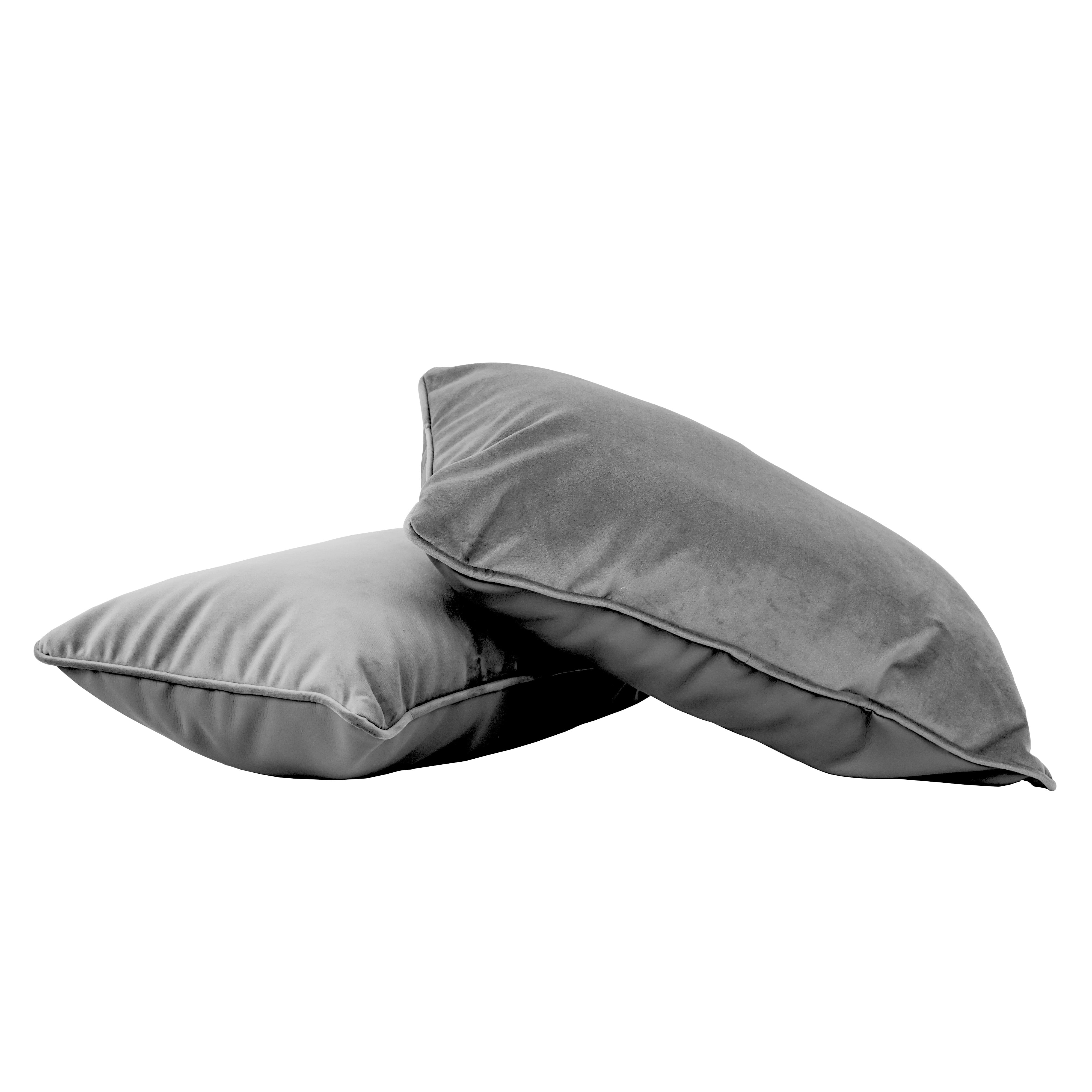 12" x 20" Rectangle Lumbar Microfiber and Faux Leather Pillow with Piping, 2-Piece - Smoke