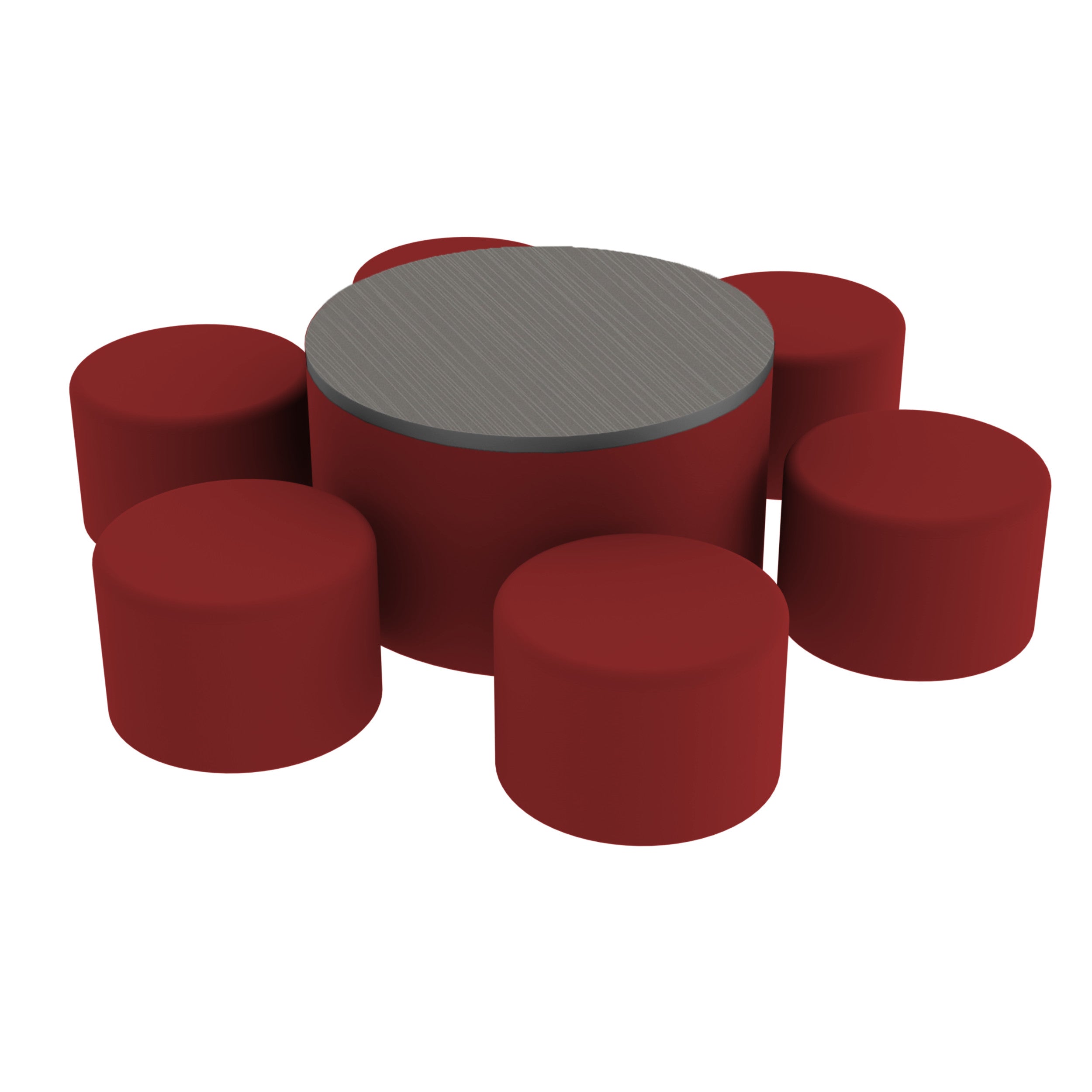 Pro Series 30" Round Ottoman Table with Round 12" H Seating, 7-Piece Set - Crimson/Cosmic Strandz
