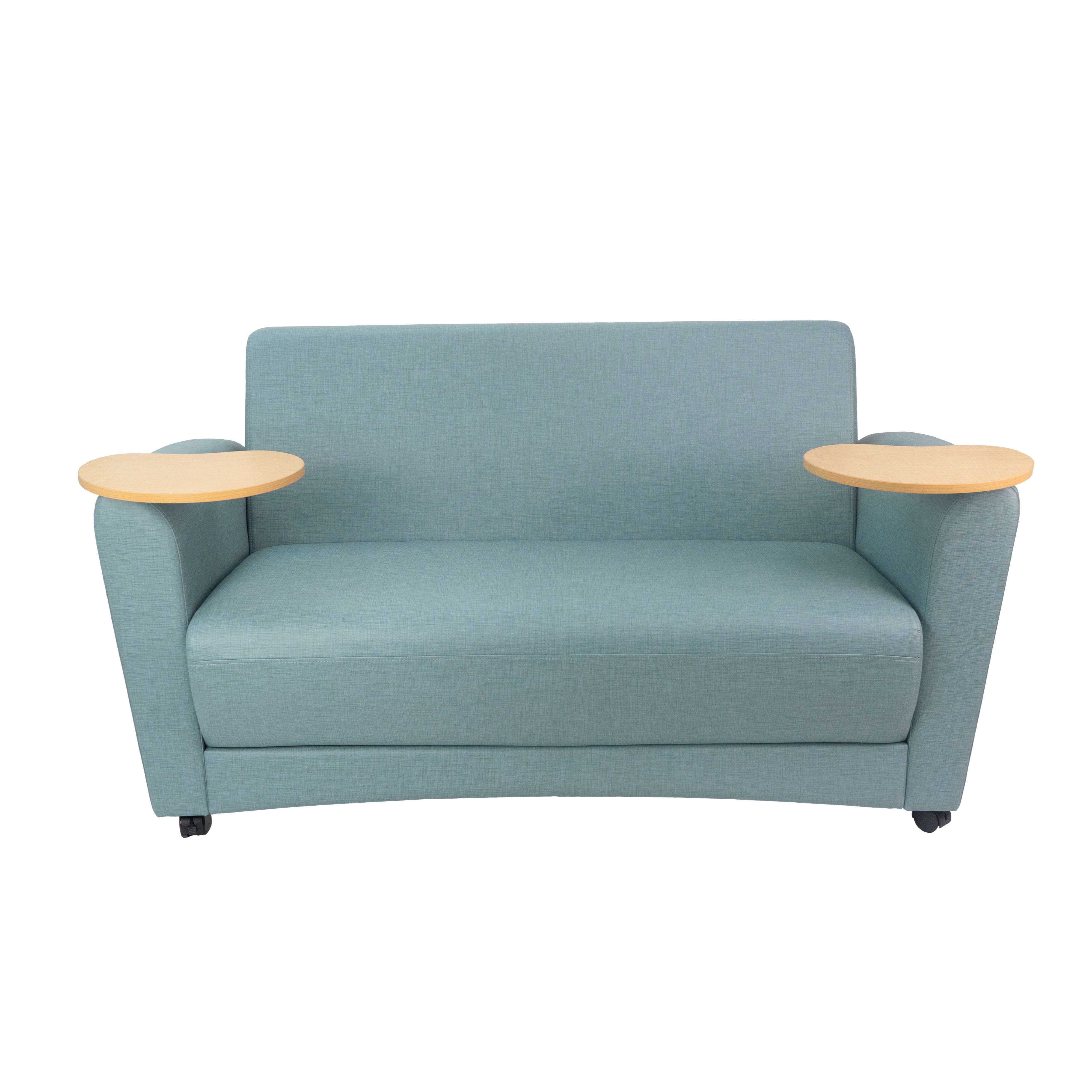 Pro Series Upholstered Common Area Sofa with Tablet - Sky Blue Crosshatch/Maple Grain
