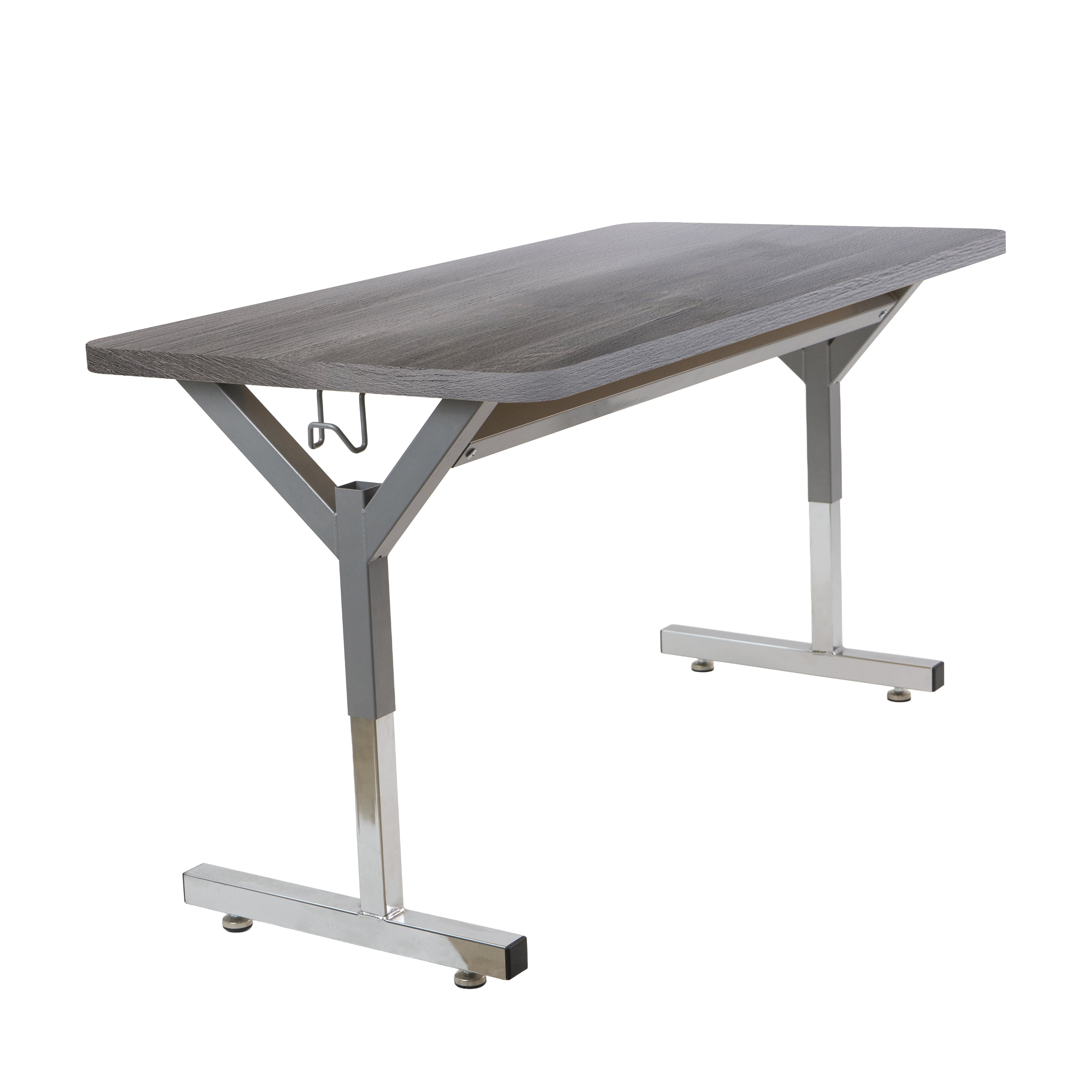 20" x 48" Rectangle Thermofused Table Desk with Adjustable Y-Frame - Gray Wood/Silver
