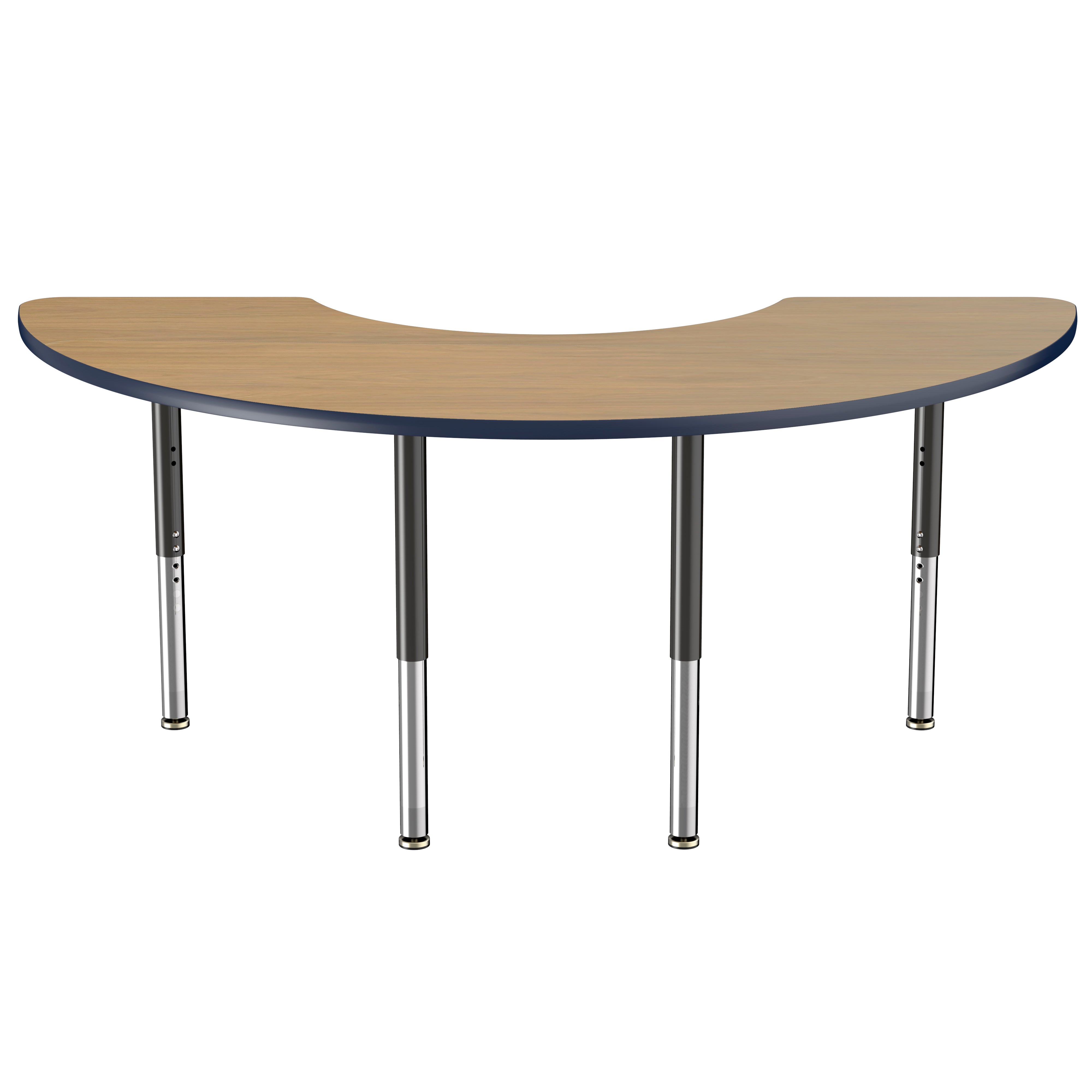 36" x 72" Half Moon T-Molding Activity Table with Adjustable Super Legs - Pasadena Oak/Navy/Black