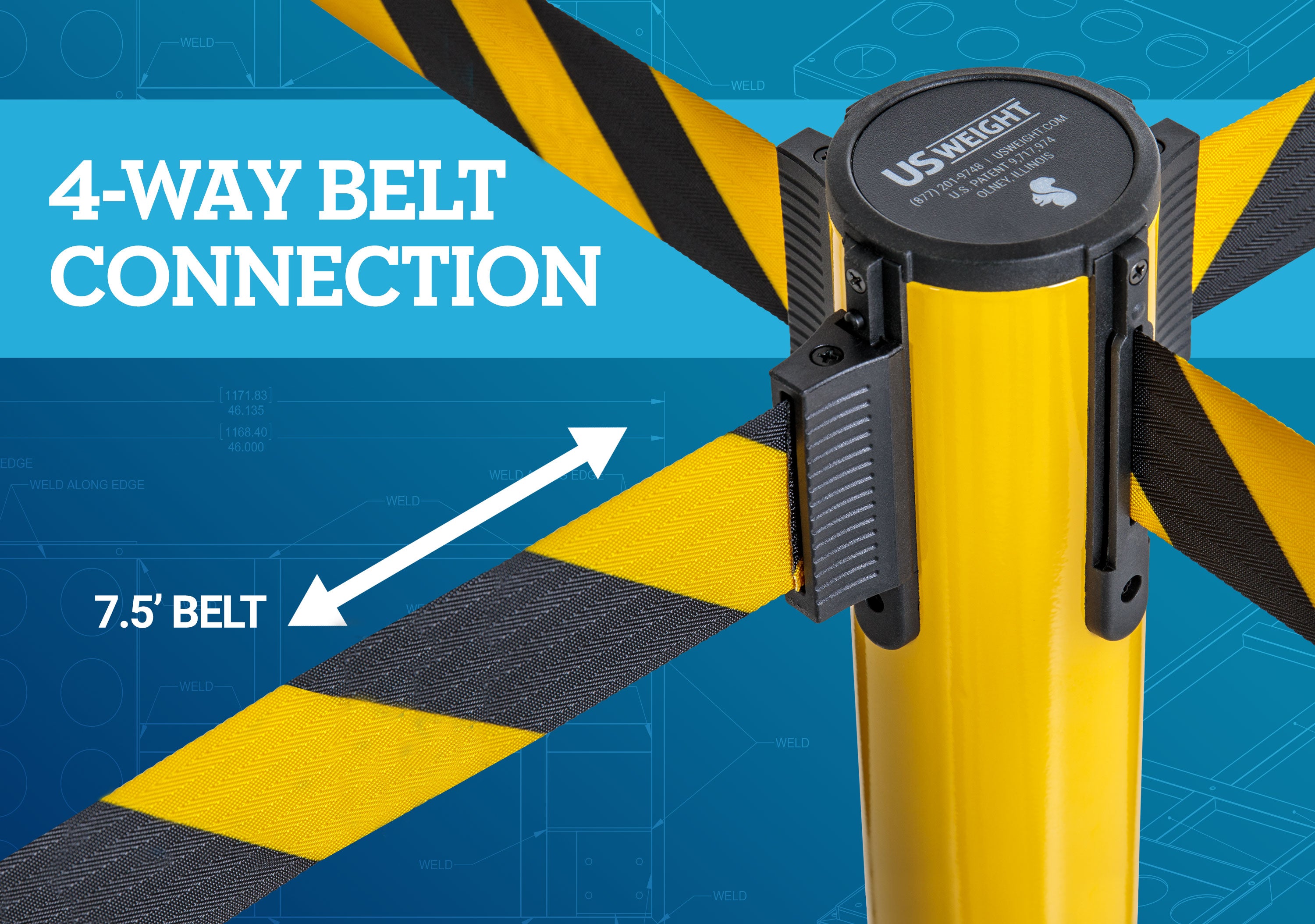 Yellow post and 7.5' Yellow/Black Chevron Belt ‐ 2 pack